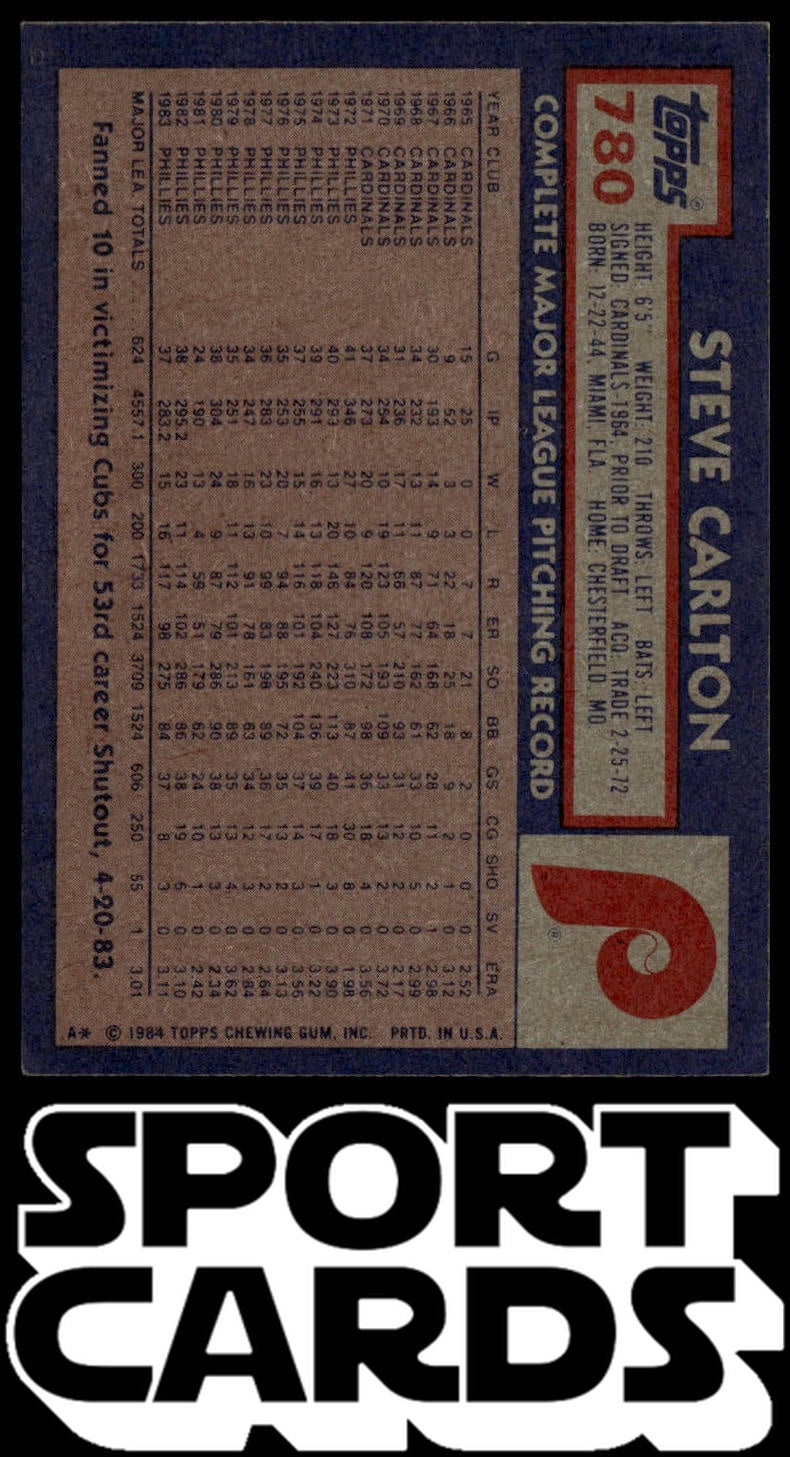 1984 Topps #780 Steve Carlton SportCards.com