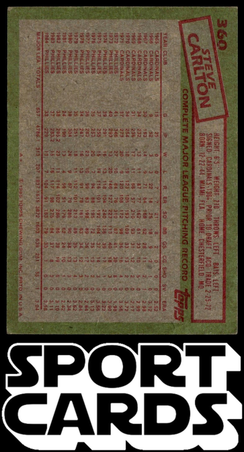 1985 Topps #360 Steve Carlton SportCards.com