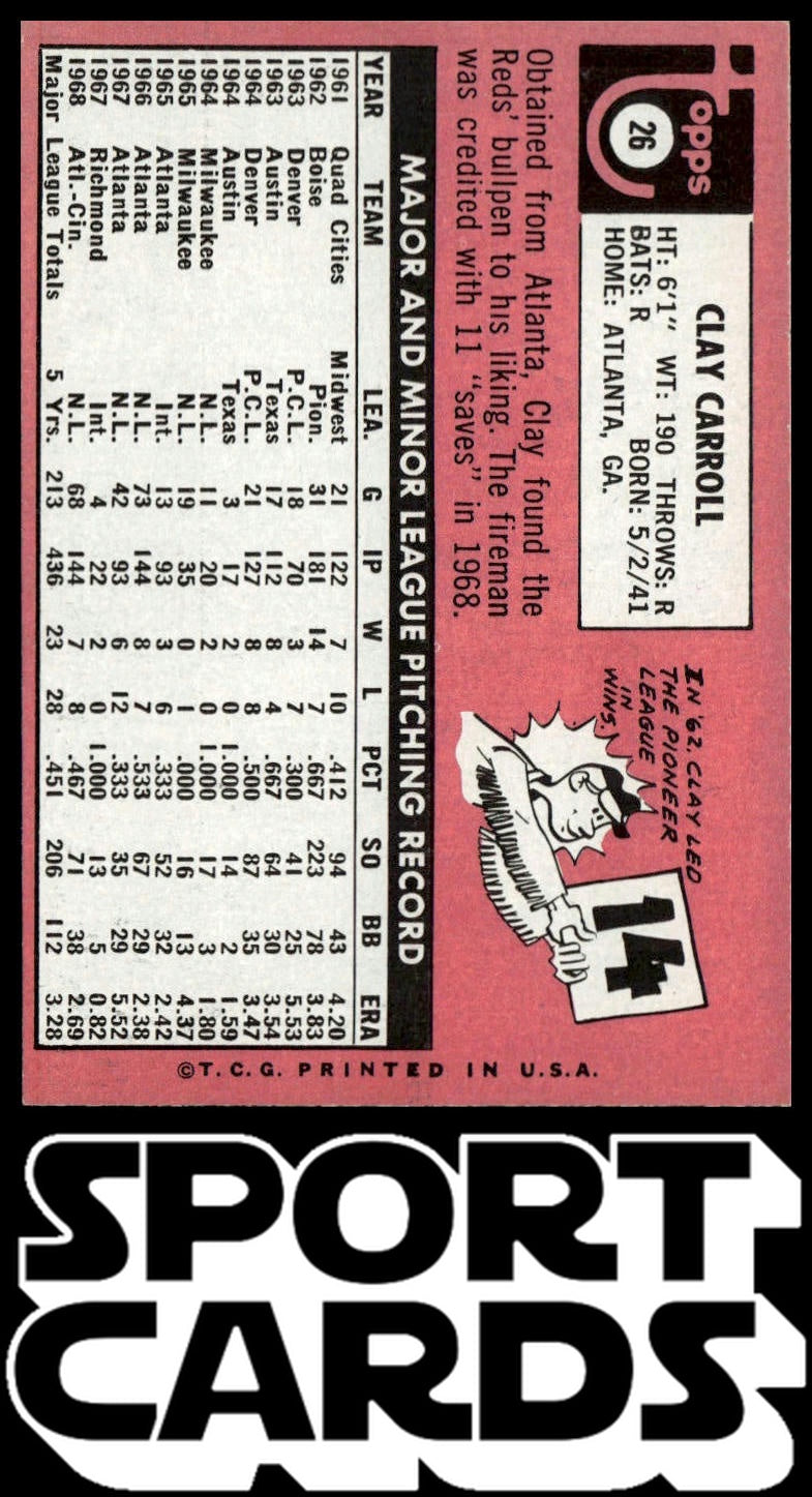 1969 Topps #26 Clay Carroll SportCards.com
