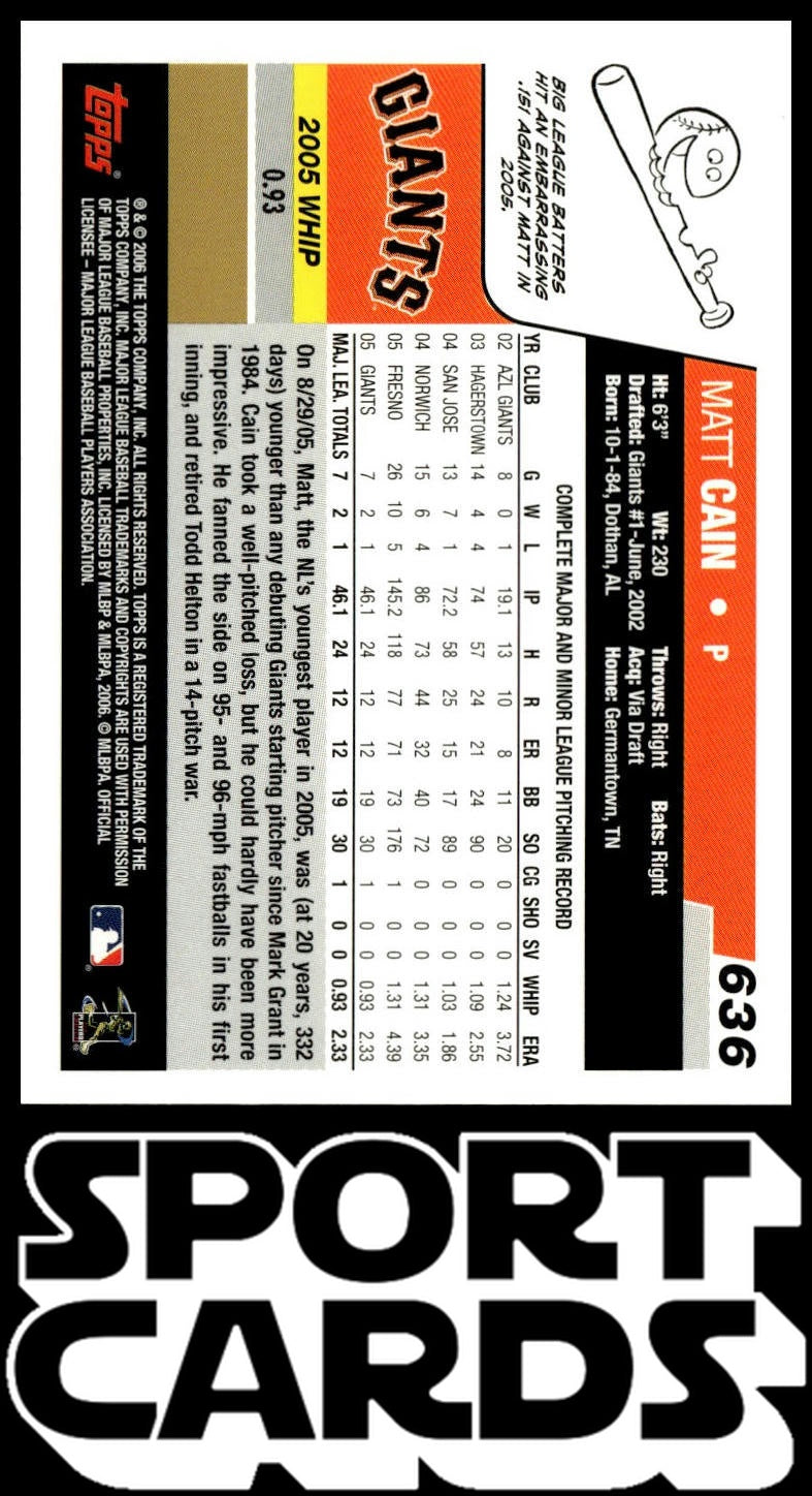 2006 Topps #636 Matt Cain SportCards.com