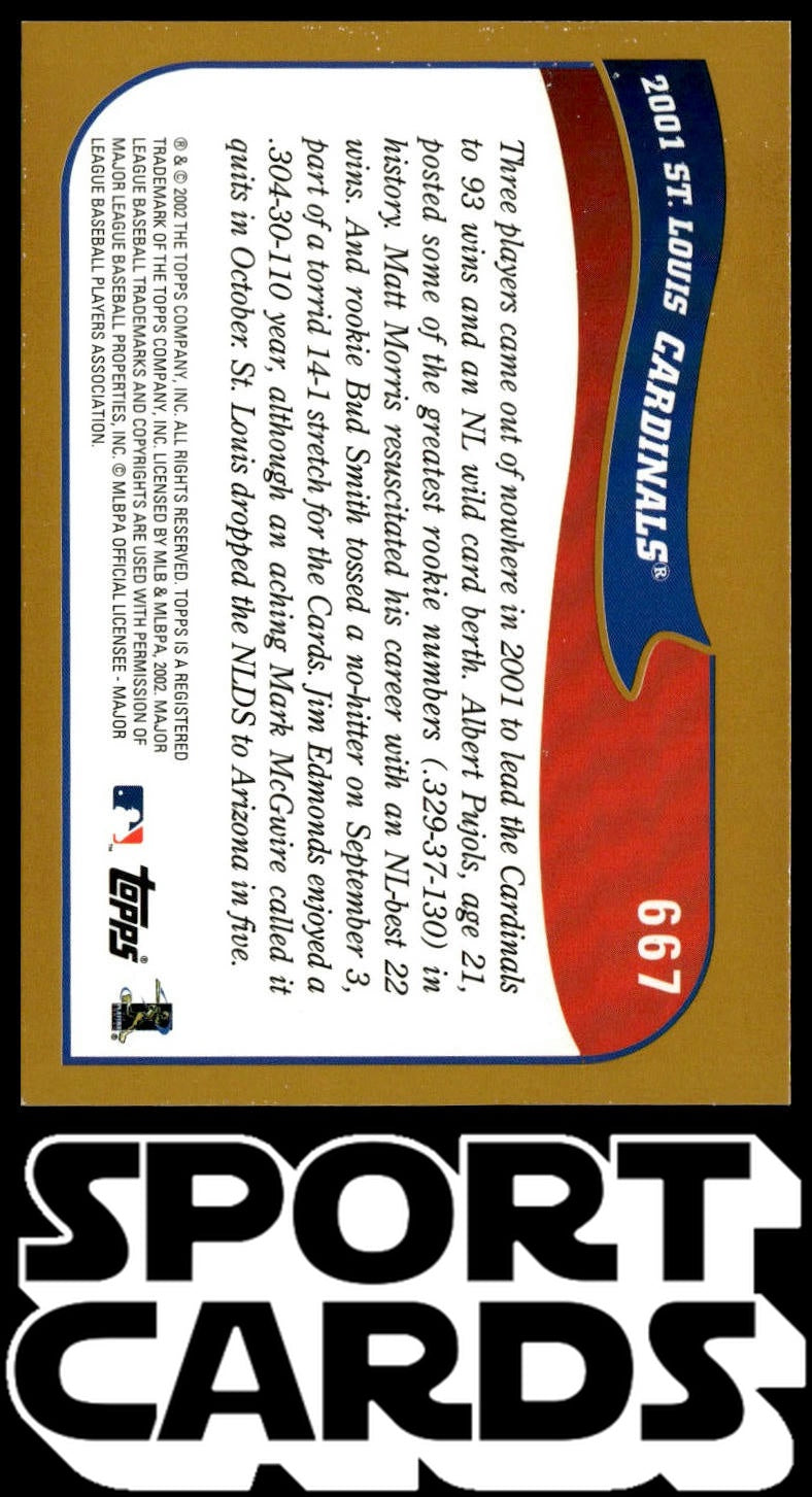 2002 Topps #667 St. Louis Cardinals Gold #/2002 SportCards.com