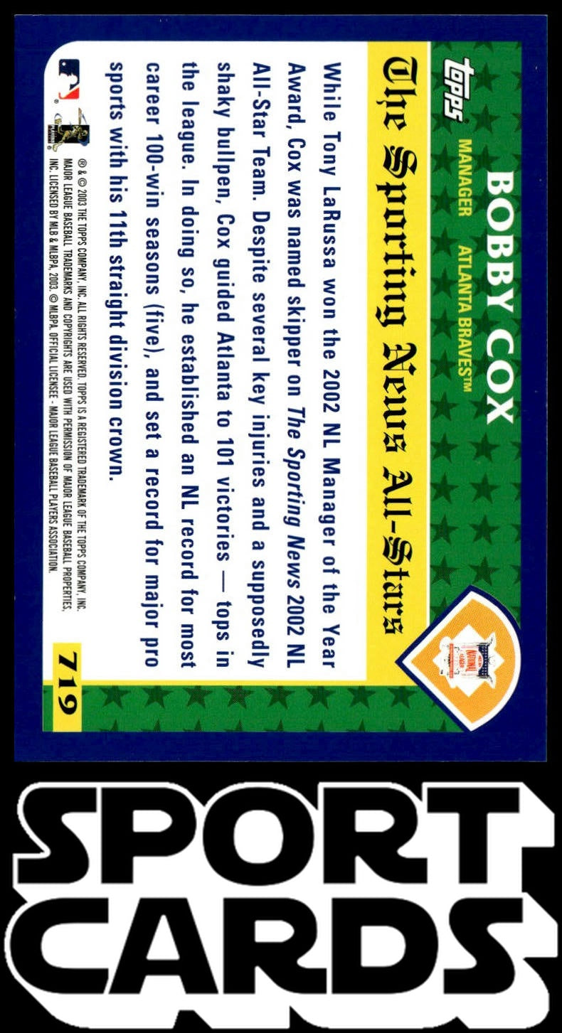 2003 Topps #719 Bobby Cox SportCards.com
