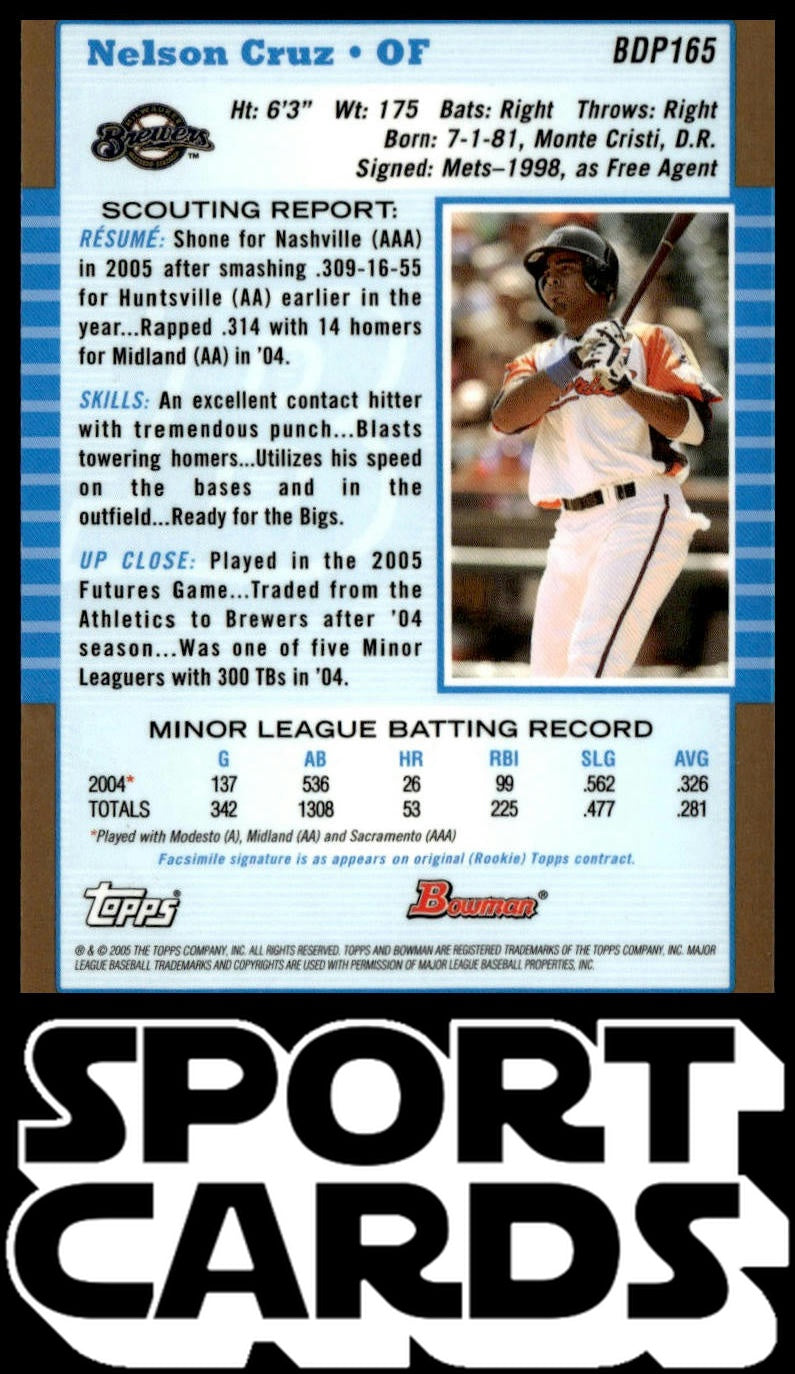2005 Bowman Draft Picks & Prospects #BDP165 Nelson Cruz Gold SportCards.com