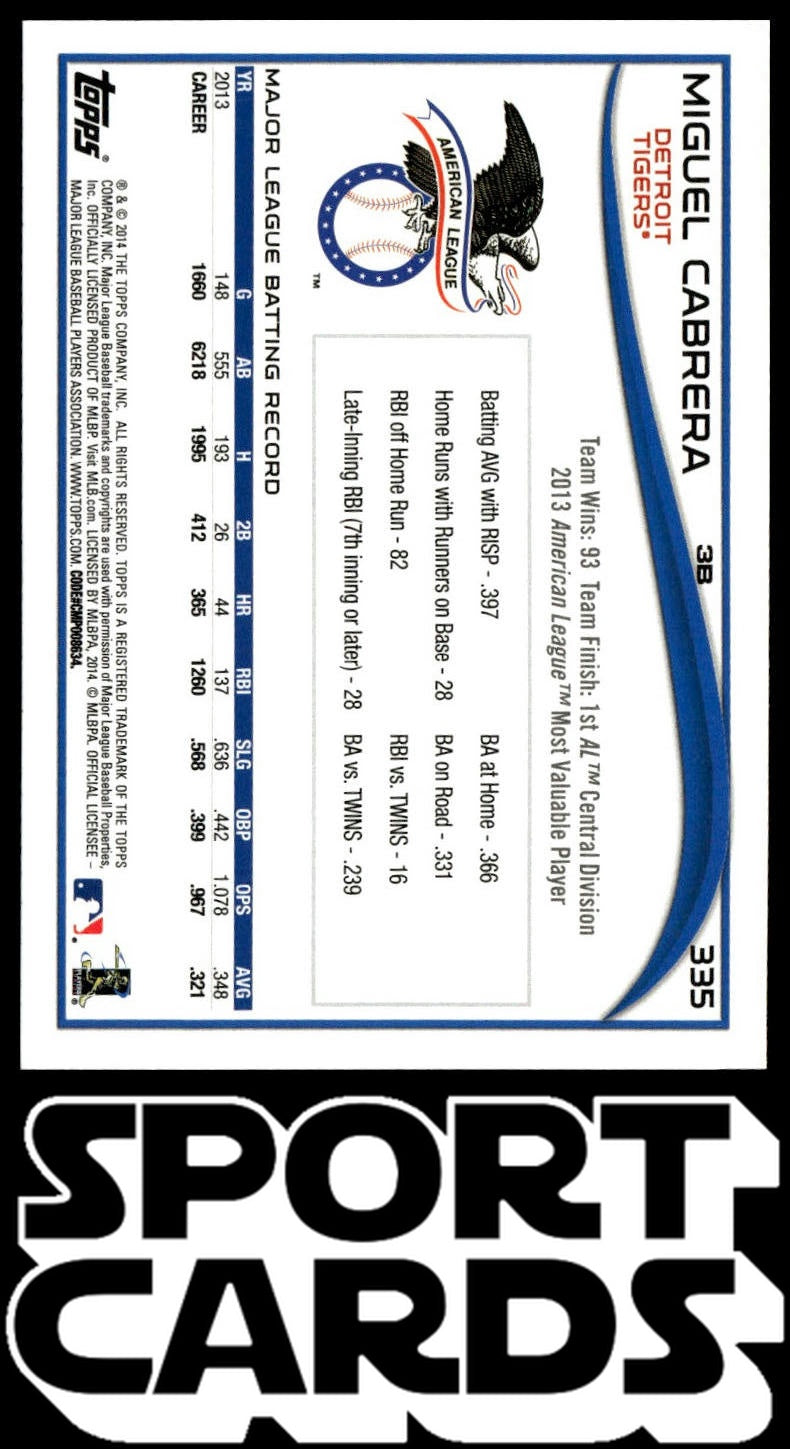 2014 Topps #335 Miguel Cabrera Gold #/2014 SportCards.com