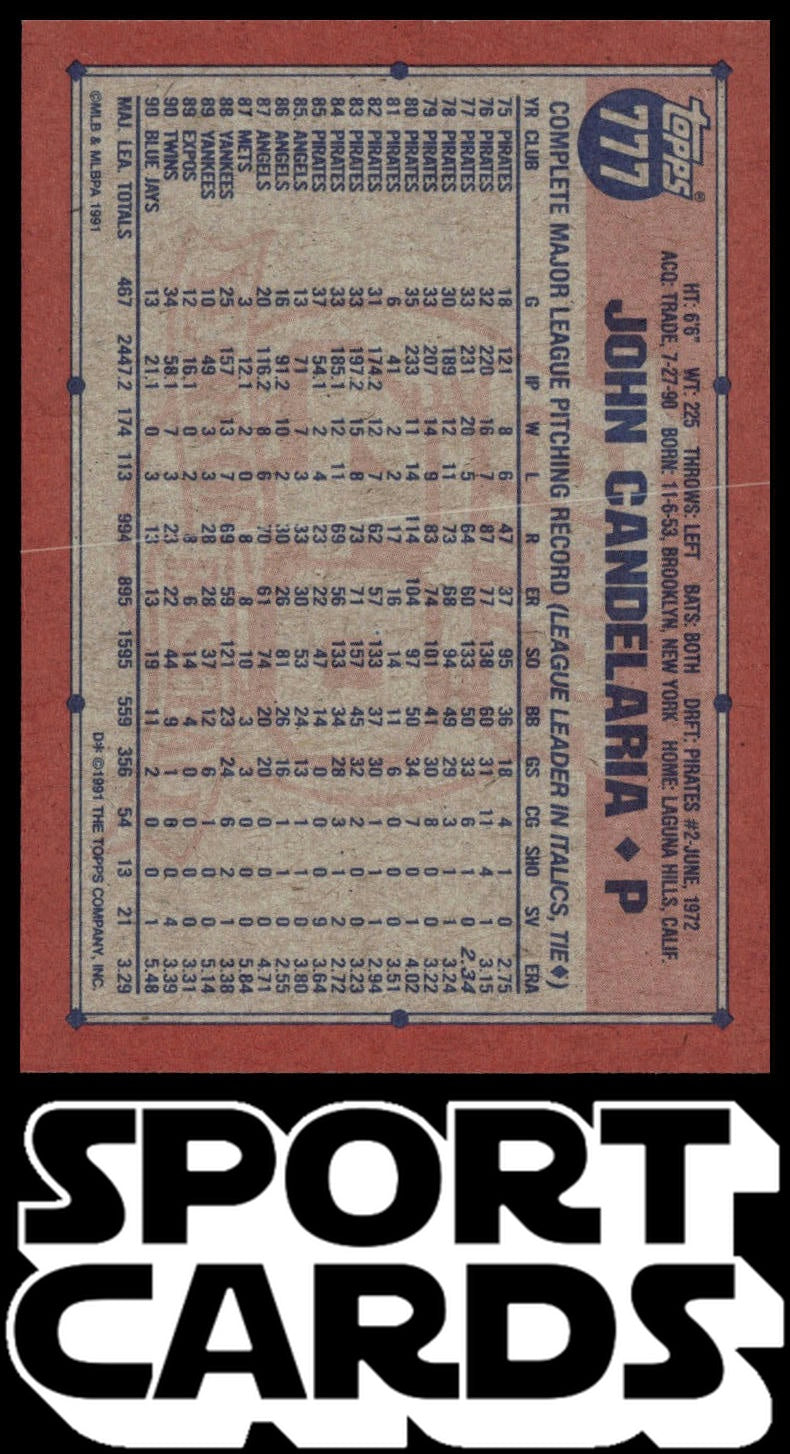 1991 Topps #777 John Candelaria SportCards.com