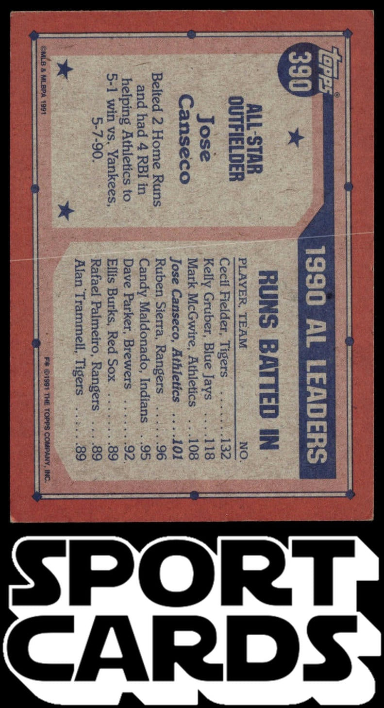 1991 Topps #390 Jose Canseco SportCards.com