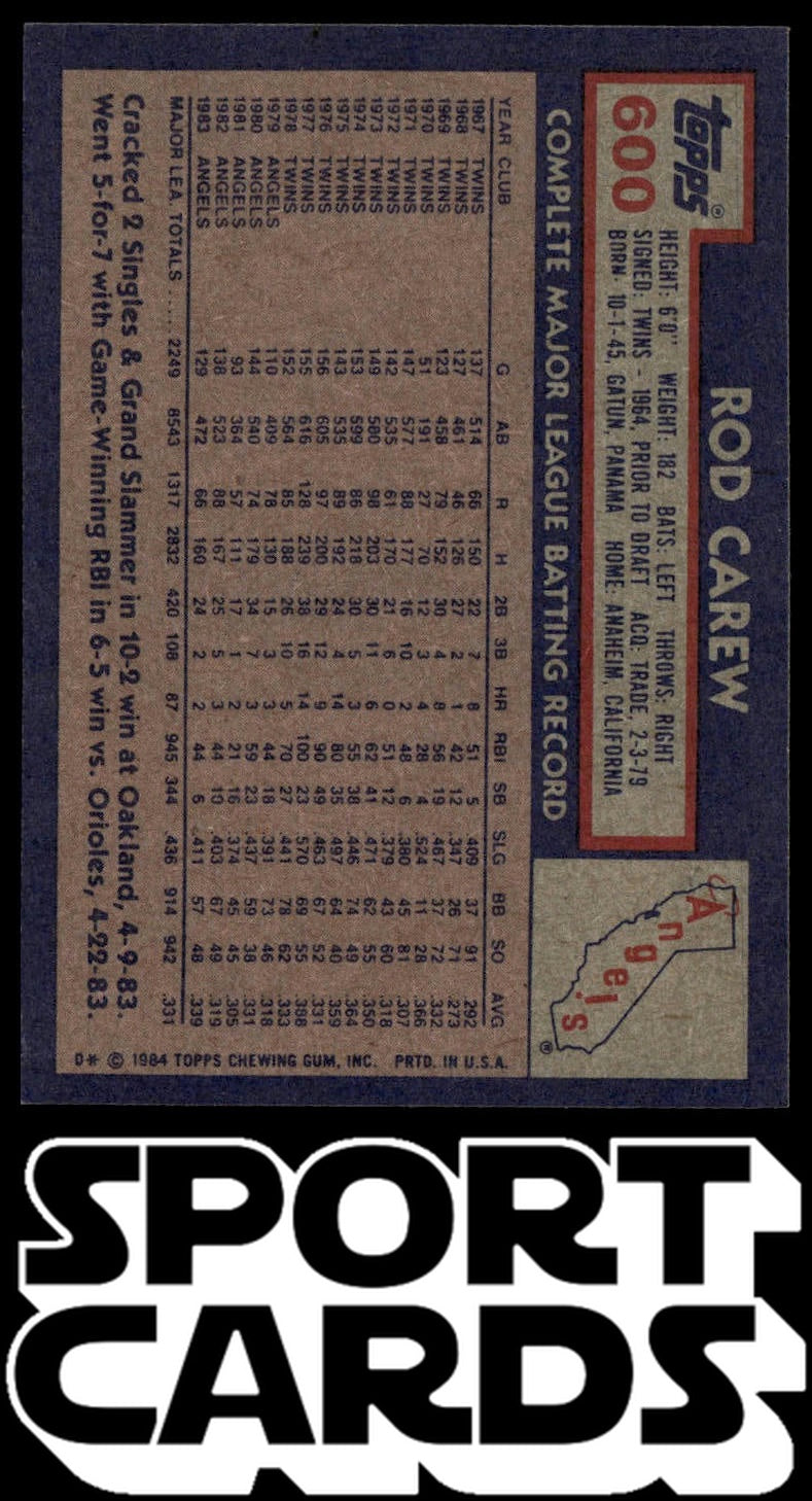 1984 Topps #600 Rod Carew SportCards.com