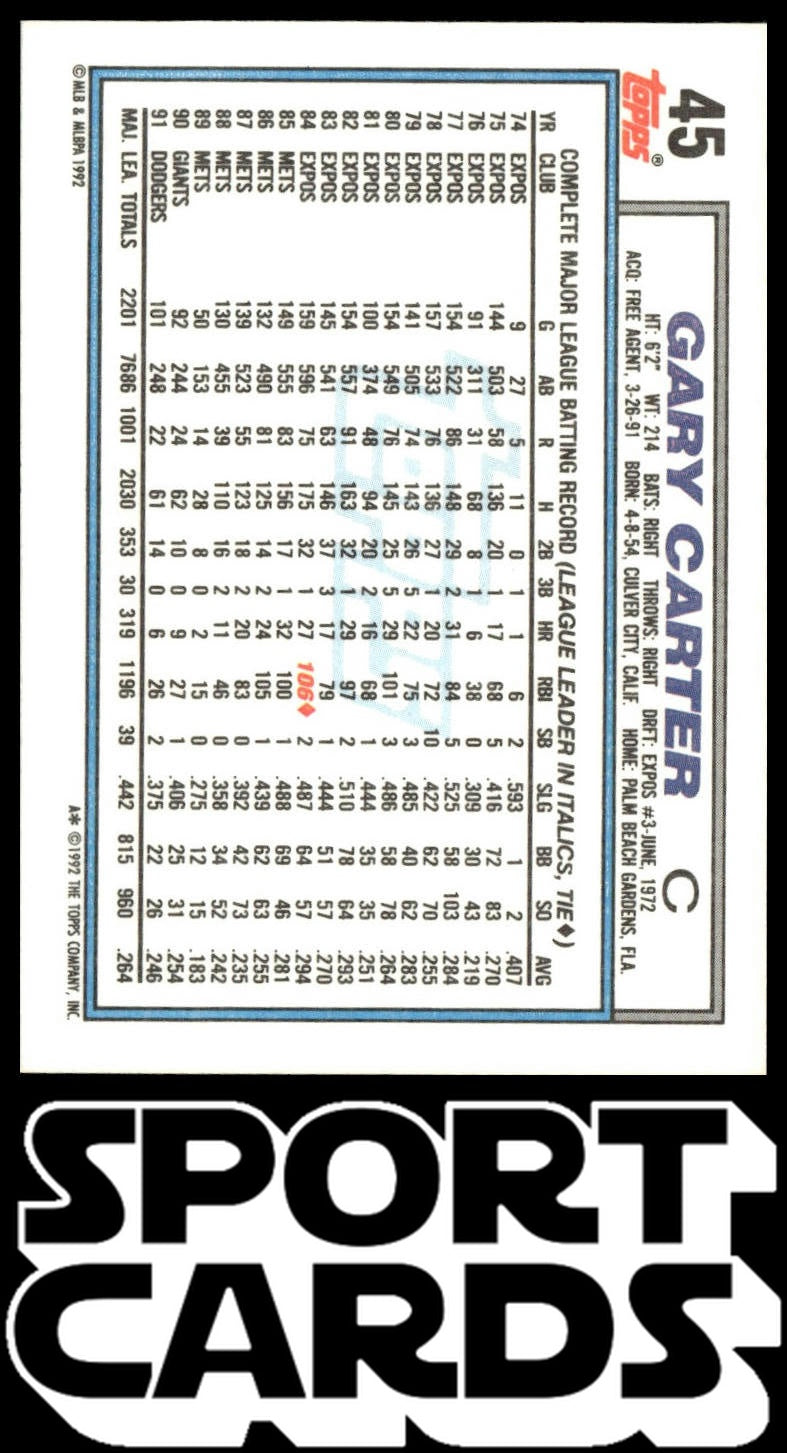 1992 Topps #45 Gary Carter SportCards.com