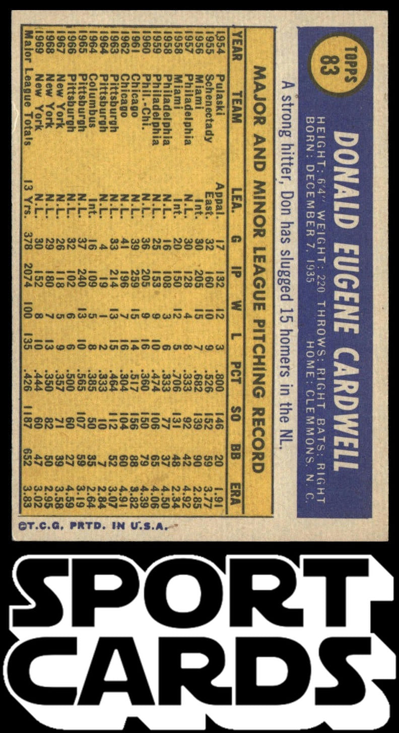 1970 Topps #83 Don Cardwell SportCards.com
