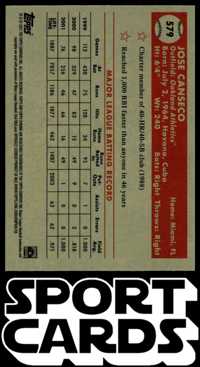 2021 Topps Chrome Platinum Anniversary #579 Jose Canseco SportCards.com