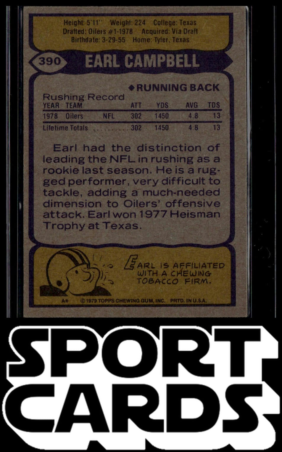 1979 Topps #390 Earl Campbell Cream Colored Back SportCards.com