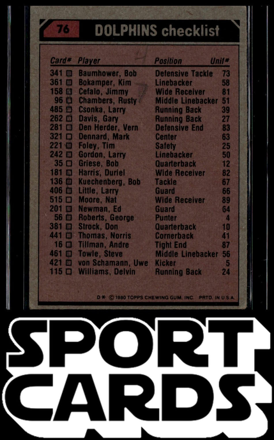 1980 Topps #76 Larry Csonka