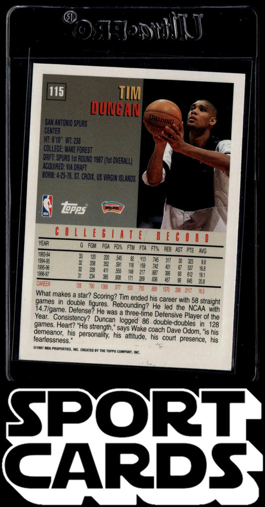 1997-98 Topps #115 Tim Duncan Minted in Springfield SportCards.com