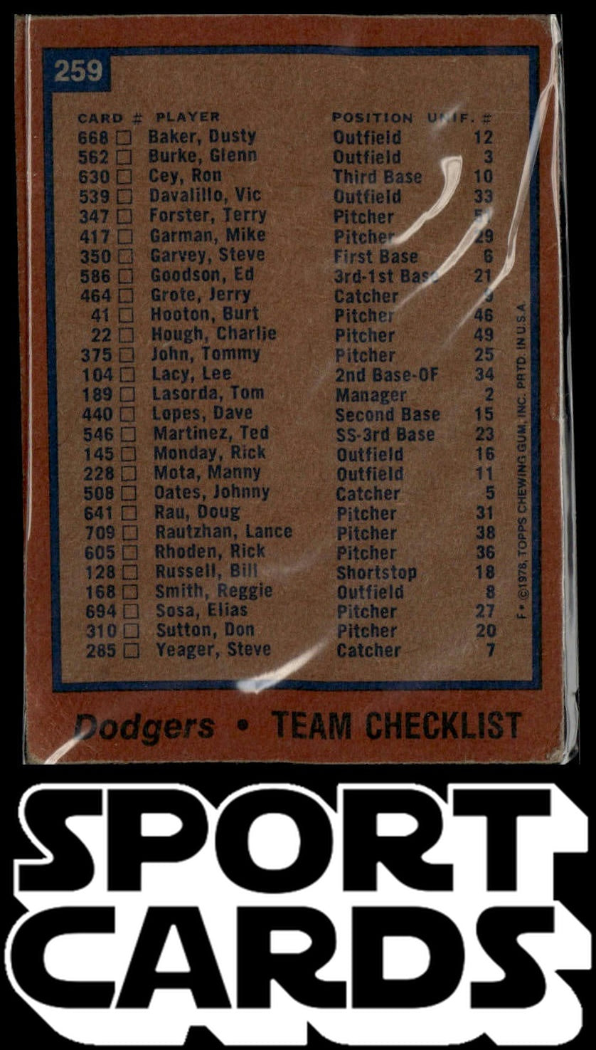 1978 Topps #259 Los Angeles Dodgers SportCards.com