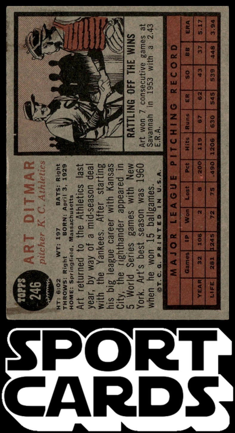 1962 Topps #246 Art Ditmar SportCards.com