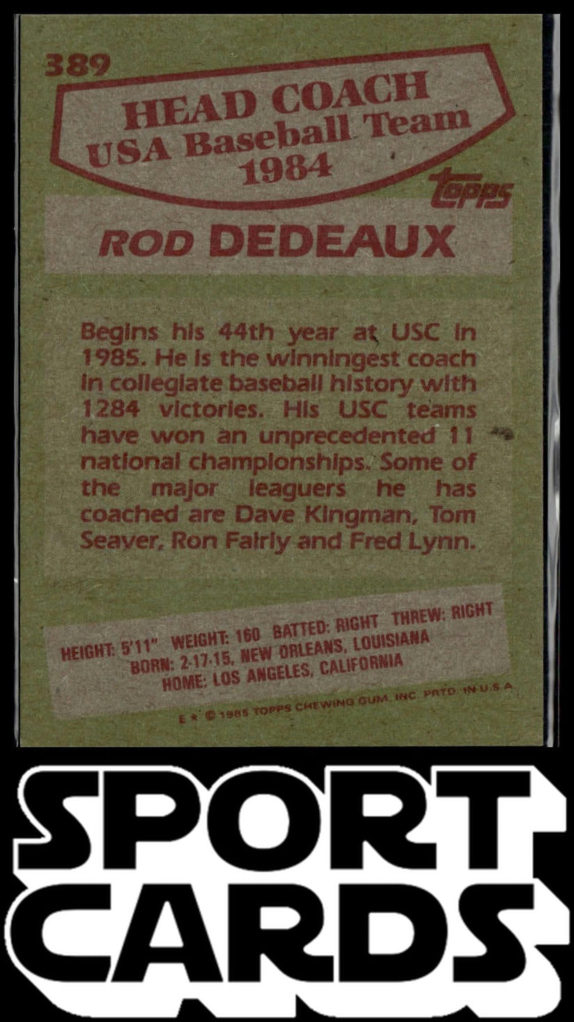 1985 Topps #389 Rod Dedeaux SportCards.com