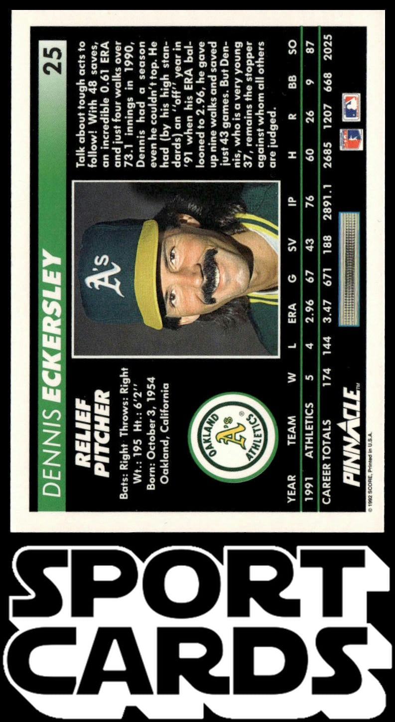 1992 Pinnacle #25 Dennis Eckersley SportCards.com