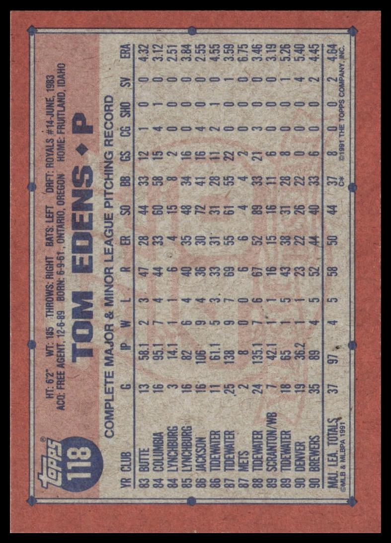 1991 Topps #118 Tom Edens Desert Shield SportCards.com