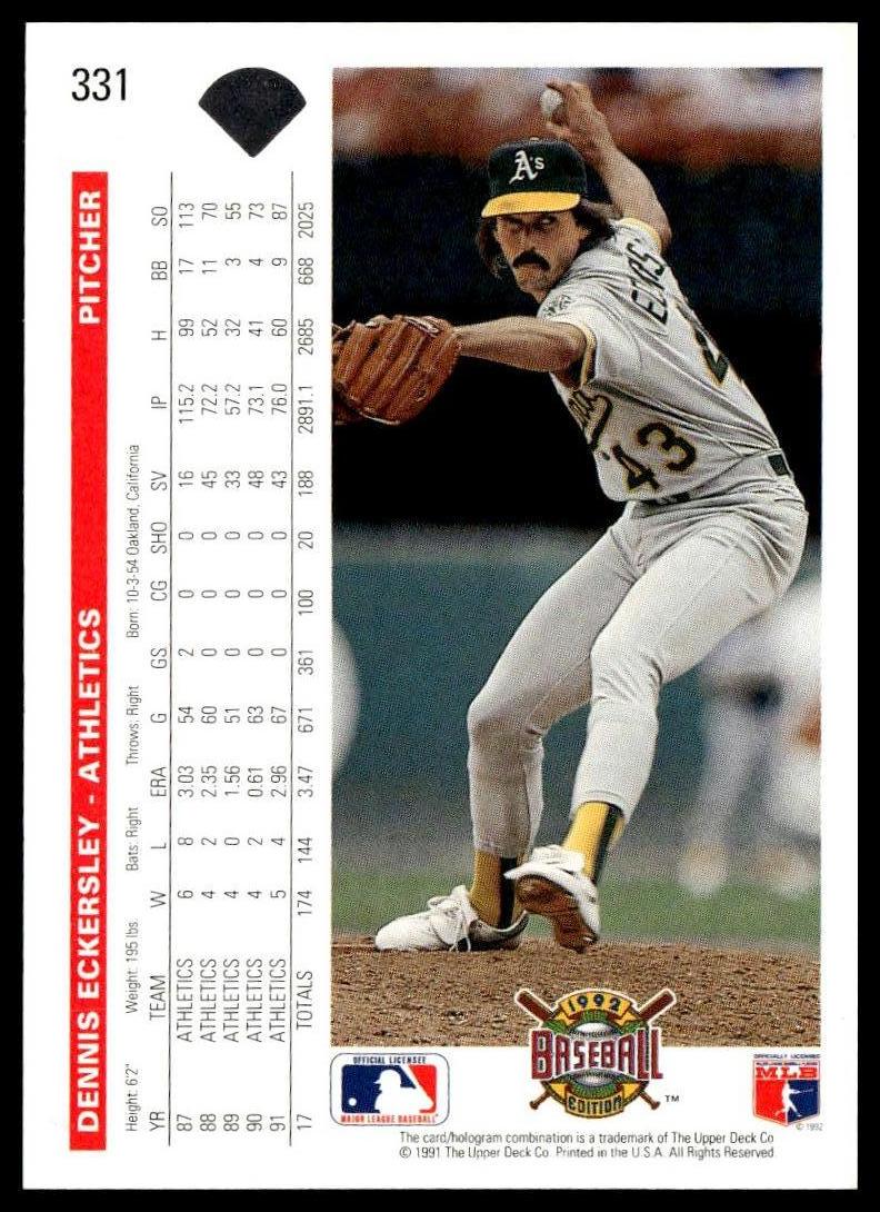 1992 Upper Deck #331 Dennis Eckersley Factory Set Gold Hologram SportCards.com