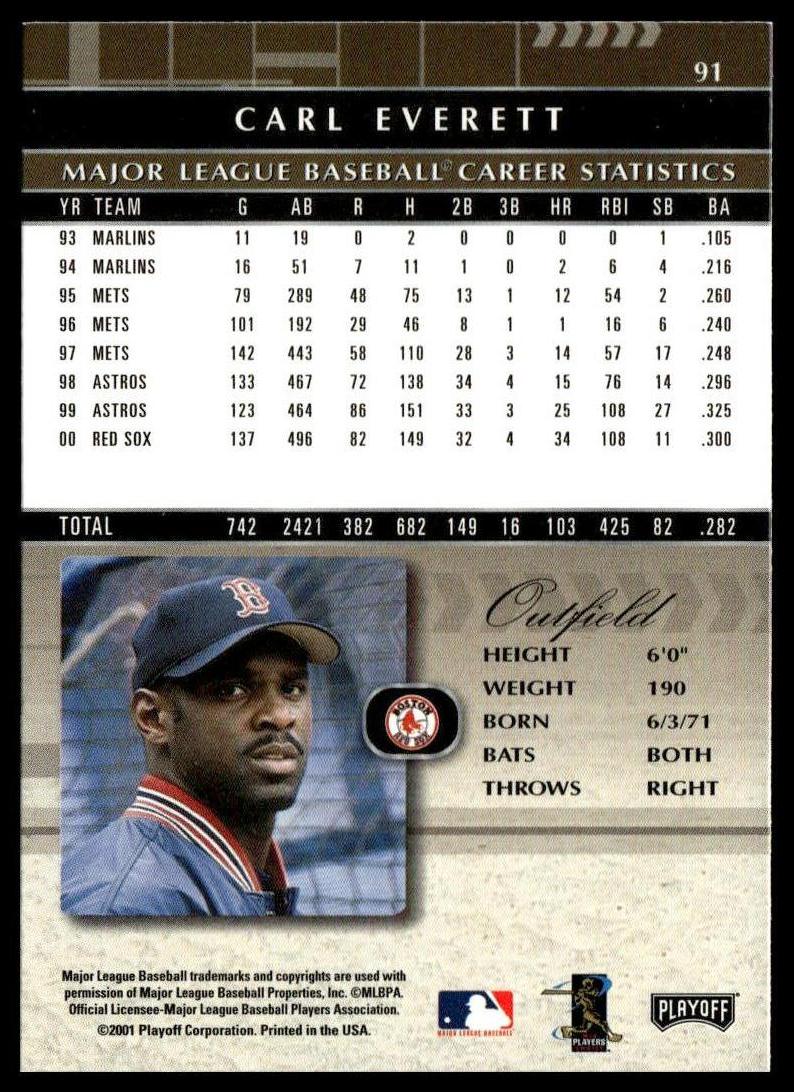 2001 Playoff Absolute Memorabilia #91 Carl Everett SportCards.com