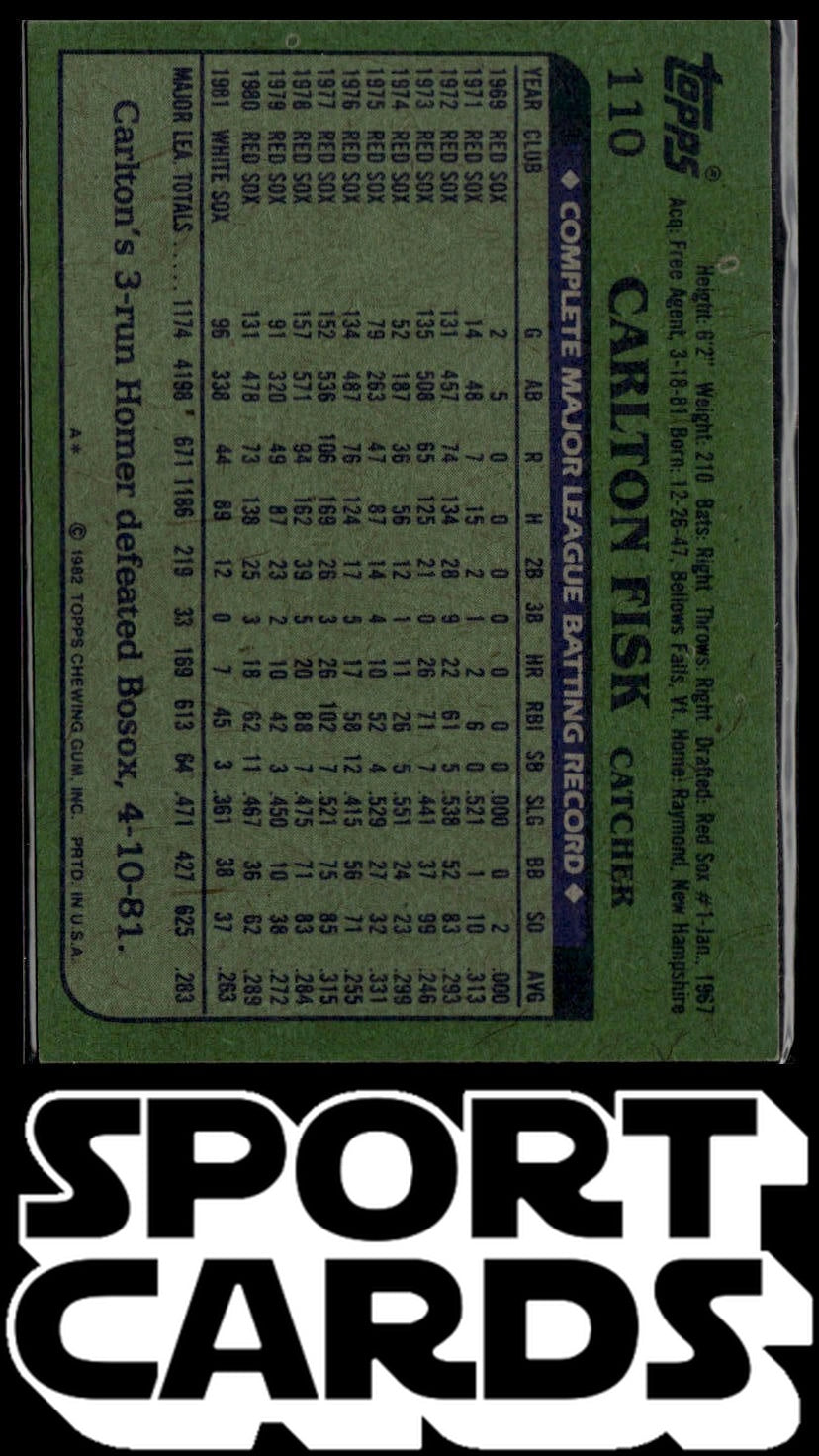 1982 Topps #110 Carlton Fisk SportCards.com