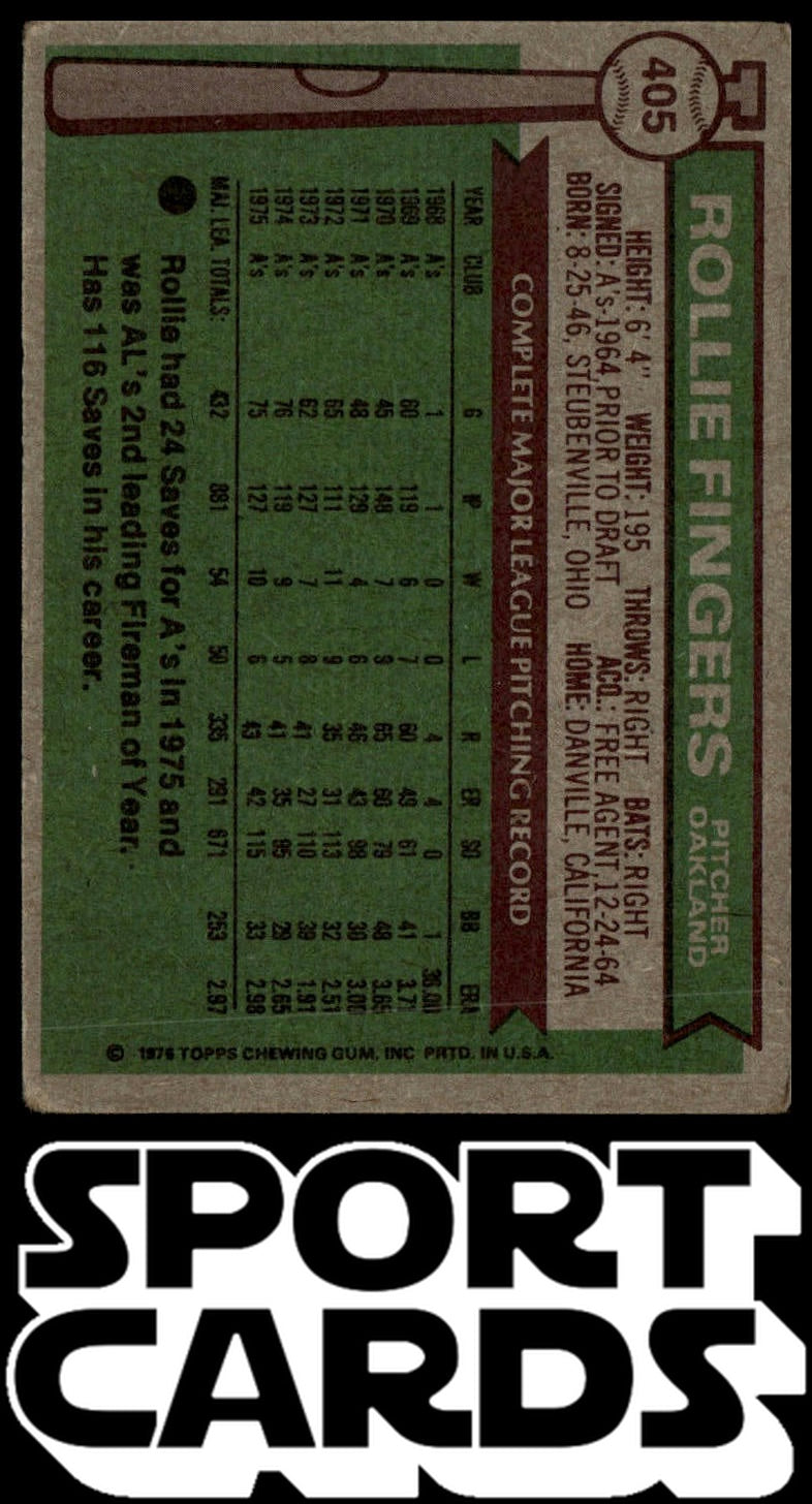 1976 Topps #405 Rollie Fingers SportCards.com