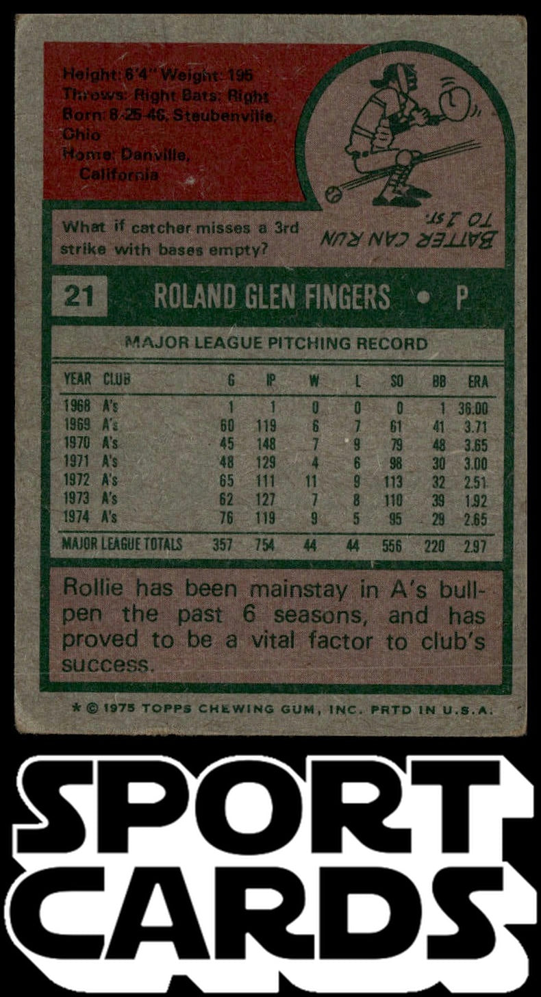 1975 Topps #21 Rollie Fingers SportCards.com