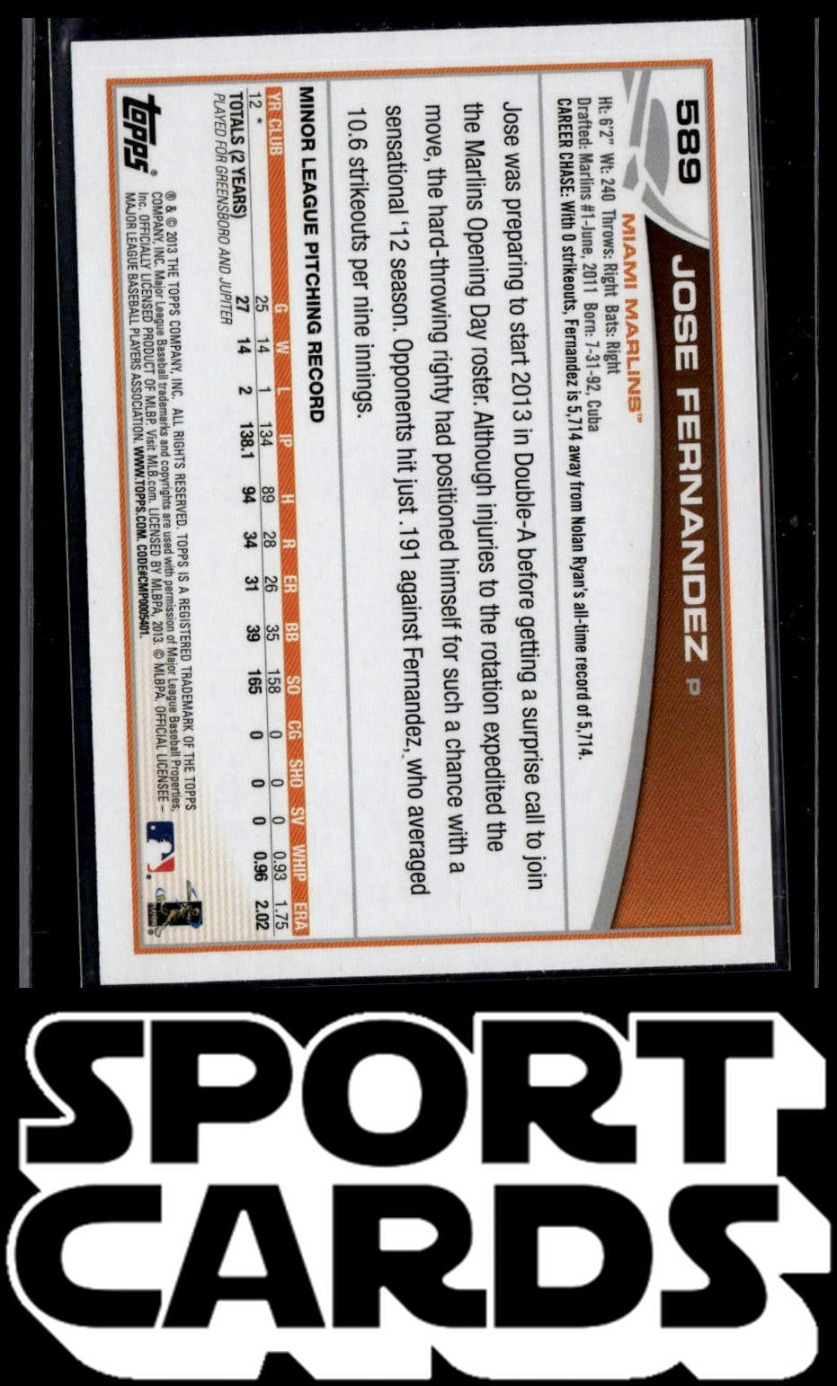 2013 Topps #589 Jose Fernandez Factory Set Bonus: Rookie Variations
