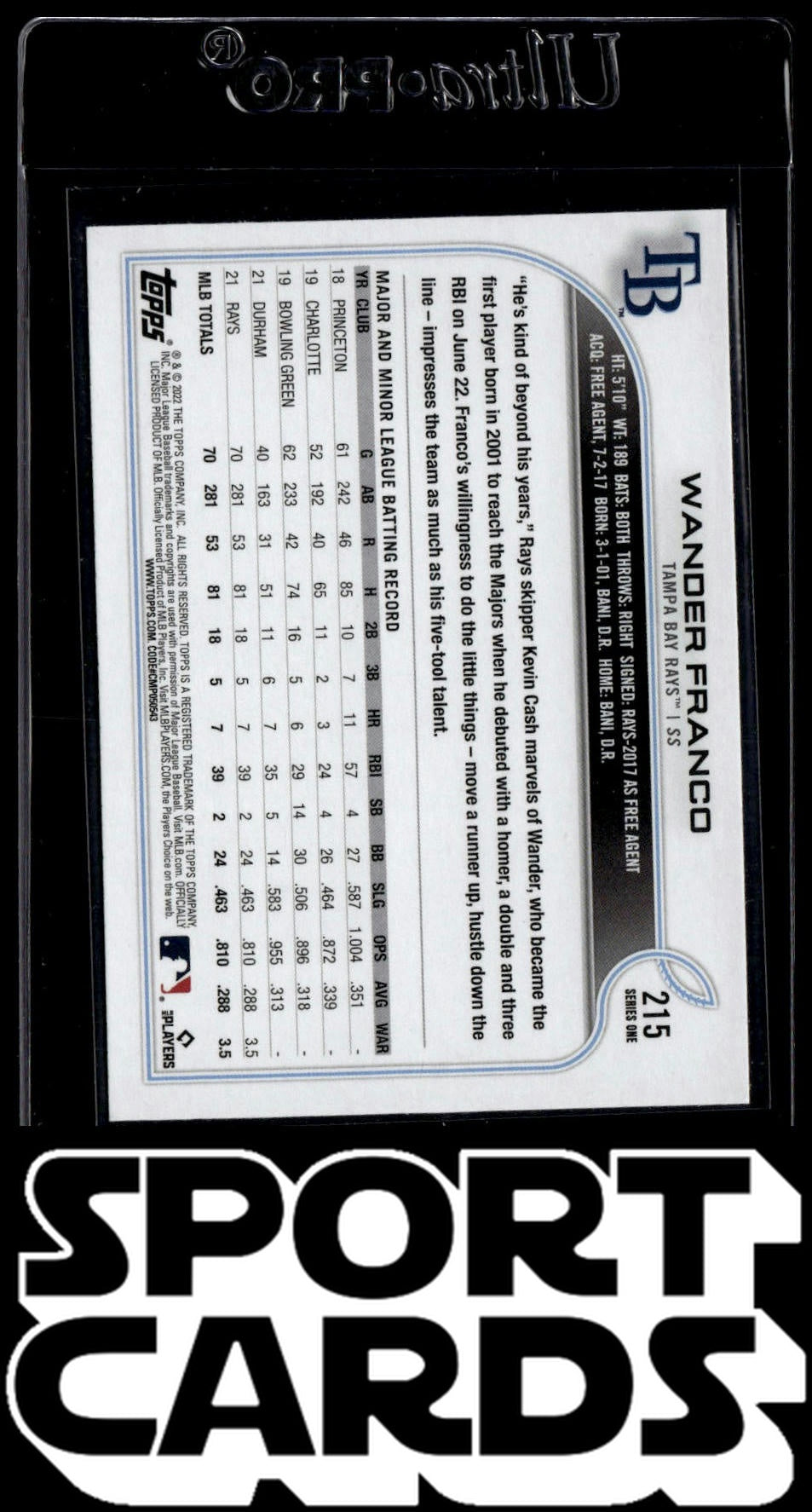 2022 Topps #215 Wander Franco Vintage Stock #/99 SportCards.com