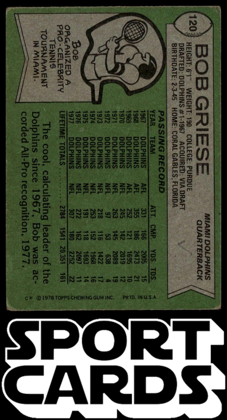 1978 Topps #120 Bob Griese SportCards.com