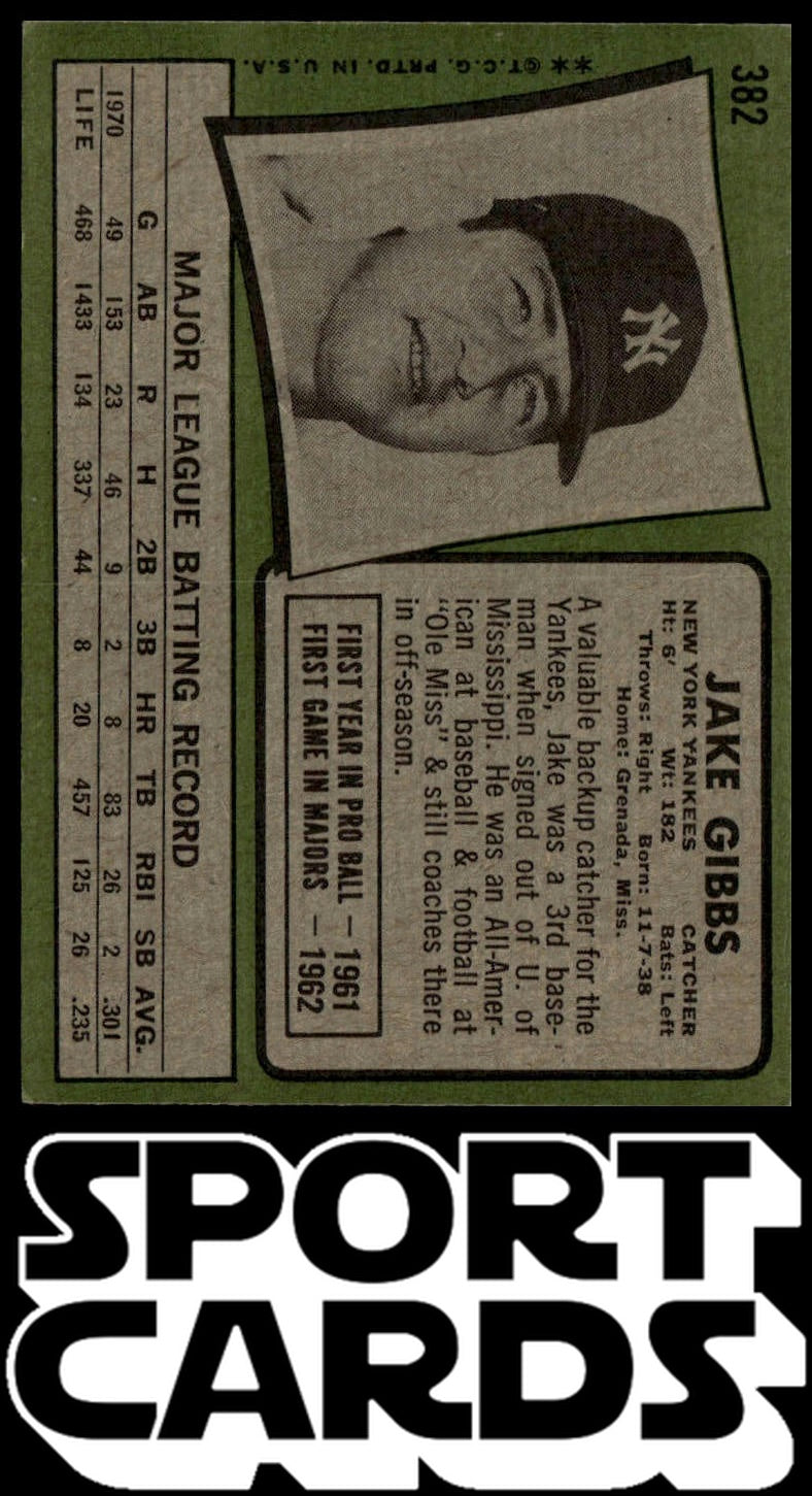 1971 Topps #382 Jake Gibbs SportCards.com
