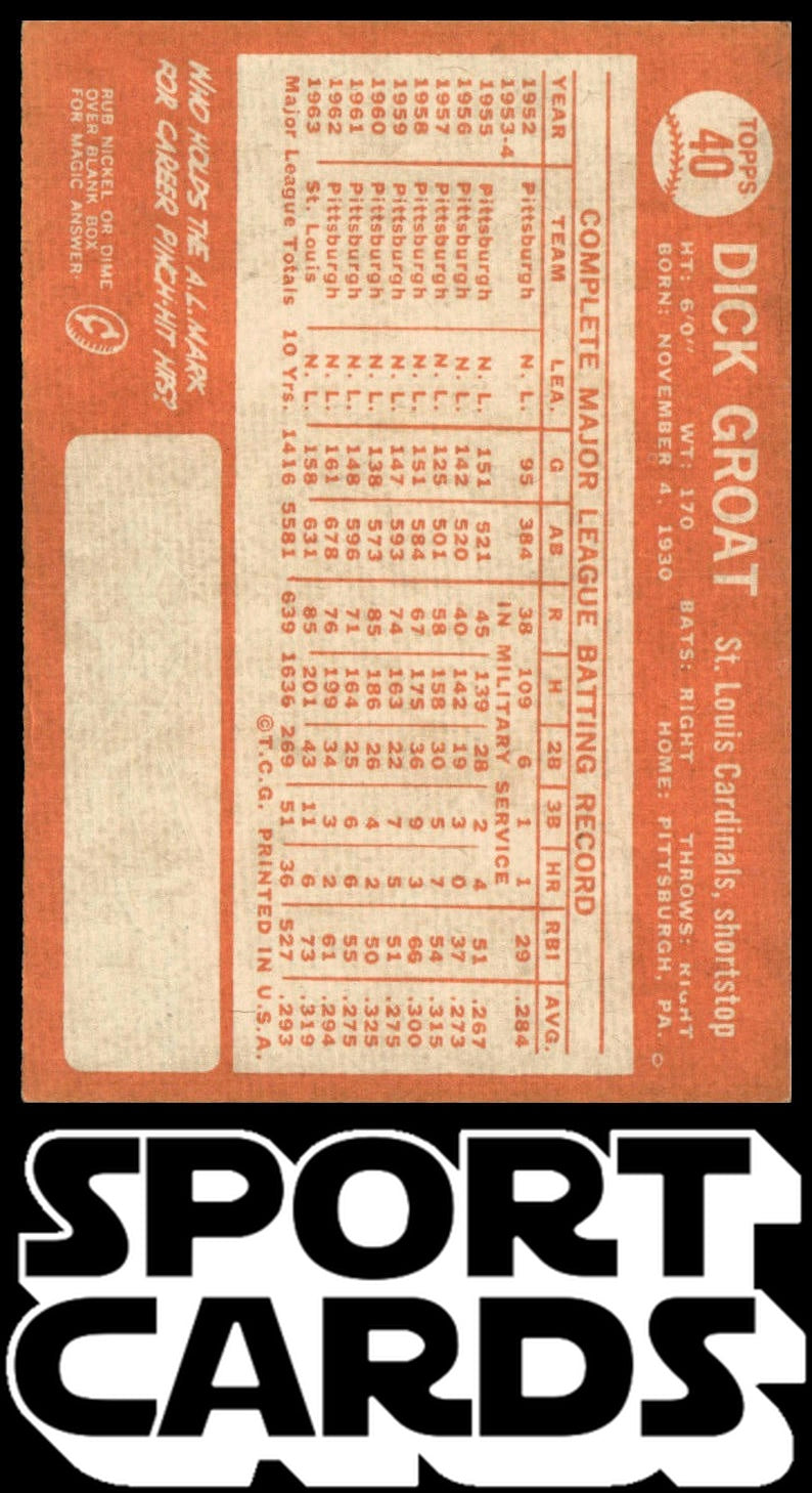 1964 Topps #40 Dick Groat SportCards.com