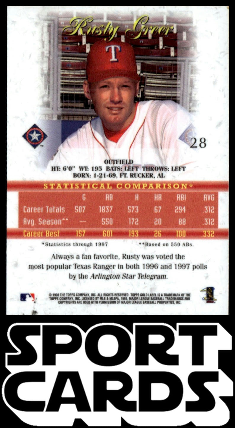 1998 Topps Gold Label #28 Rusty Greer SportCards.com