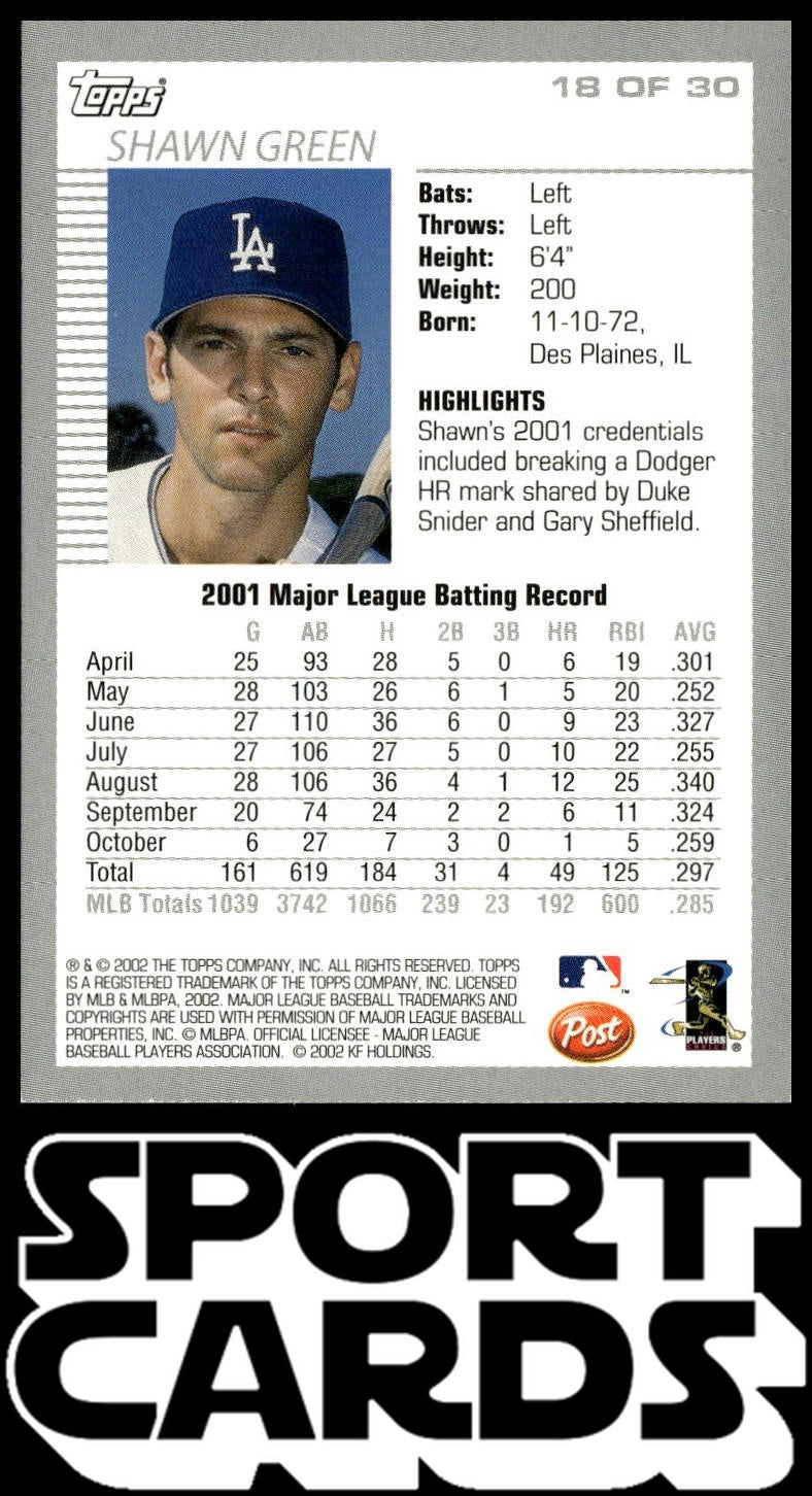 2002 Topps Post Cereal #18 Shawn Green SportCards.com