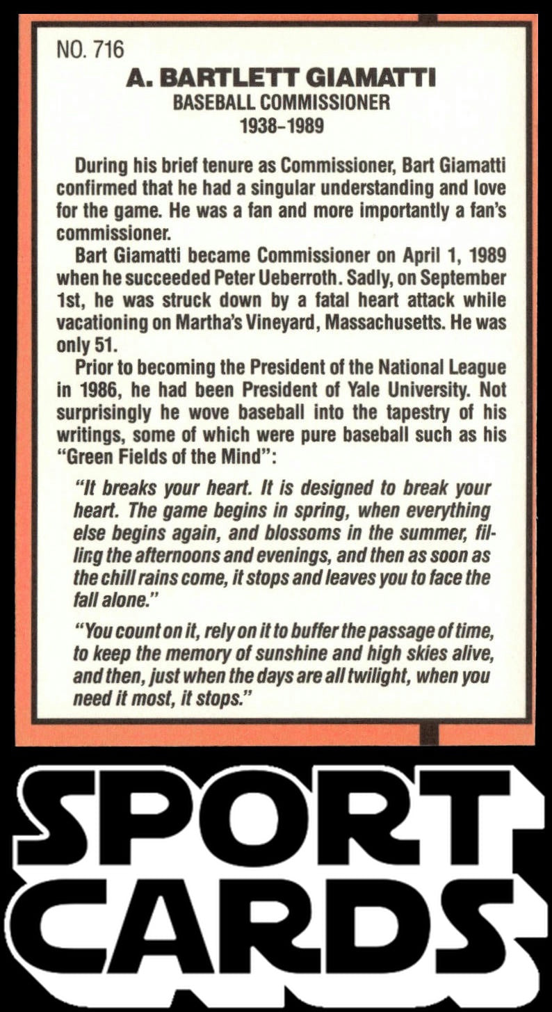 1990 Donruss #716 Bart Giamatti SportCards.com