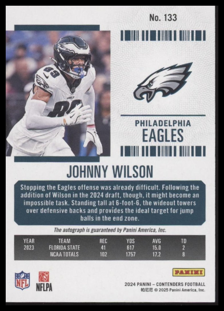 Johnny Wilson 2024 Panini Contenders Rookie Ticket Green
