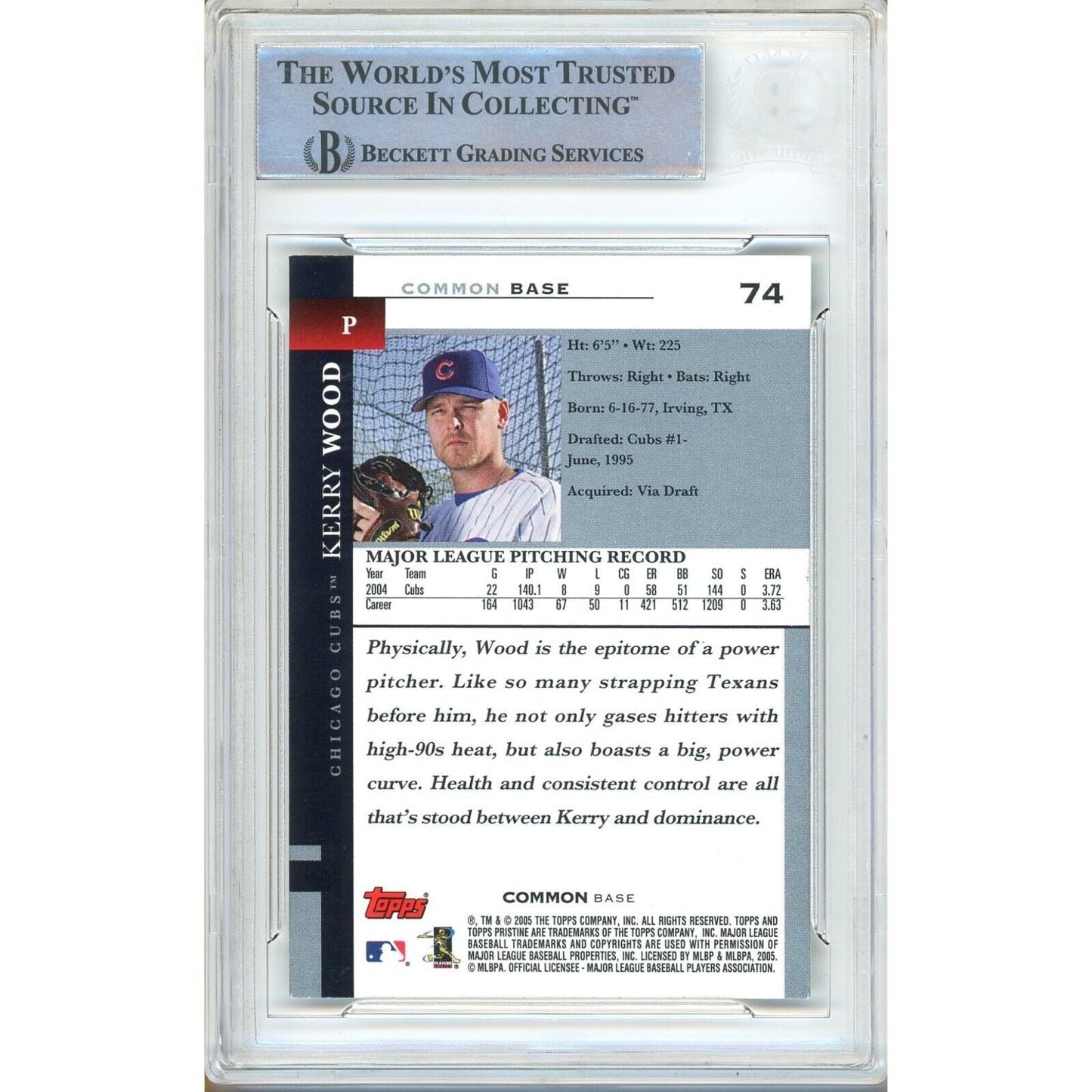 2005 Topps Prestine — Kerry Wood Chicago Cubs Autographed Trading Card — Beckett Authentication