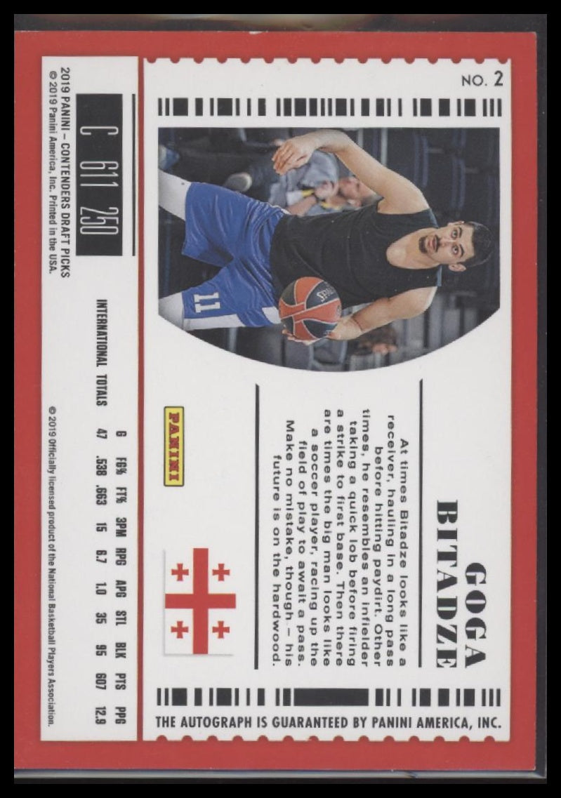 Goga Bitadze 2019 Panini Contenders International Cracked Ice Ticket #/23