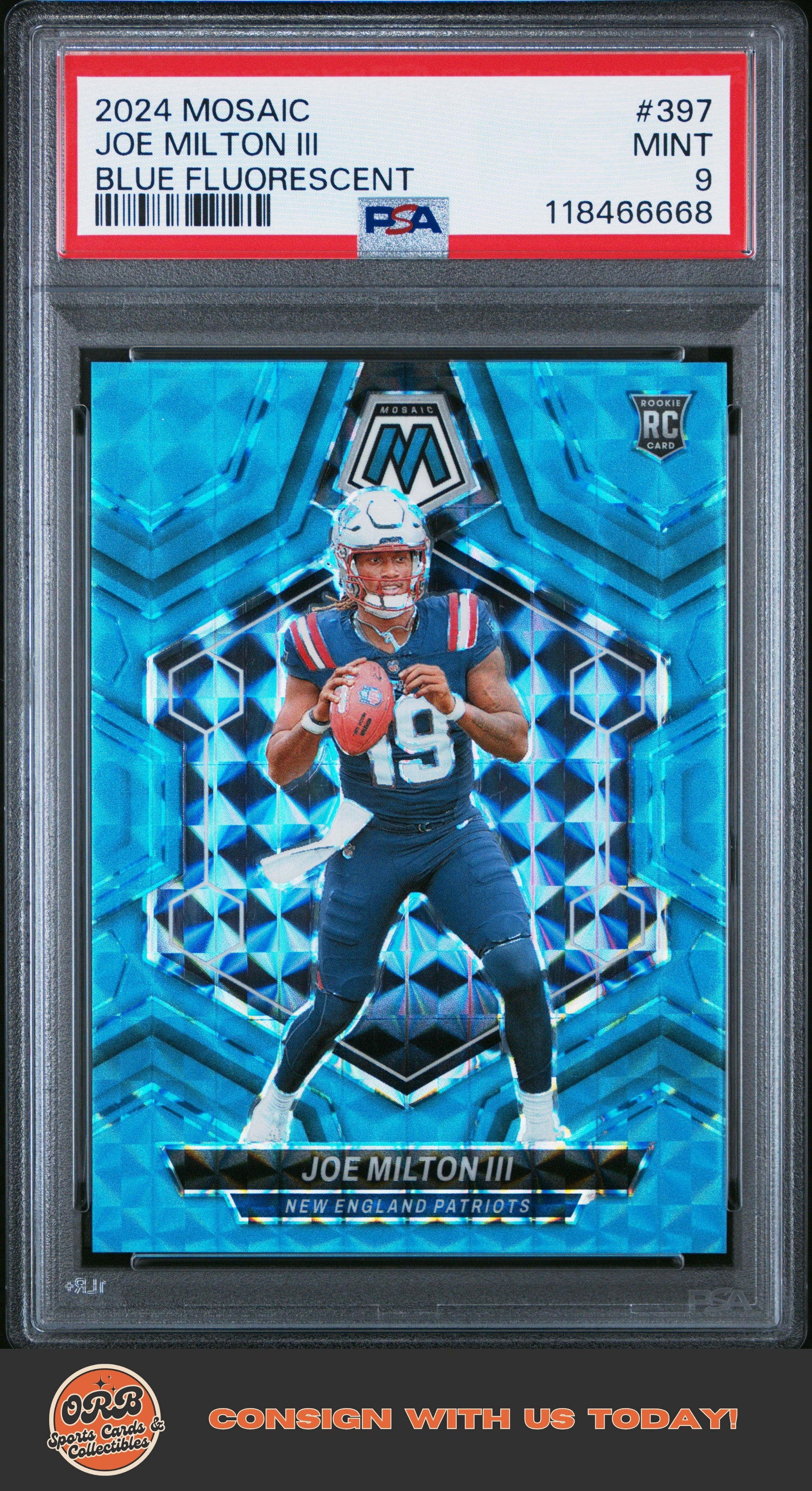 Joe Milton Iii 2024 Panini Mosaic #397 Blue Fluorescent PSA 9 #/15 - Sport Cards