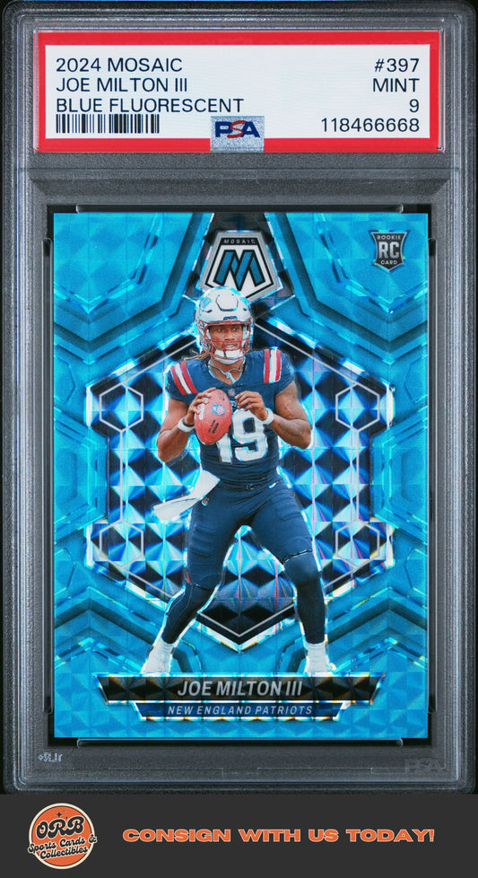 Joe Milton Iii 2024 Panini Mosaic #397 Blue Fluorescent PSA 9 #/15 - Sport Cards