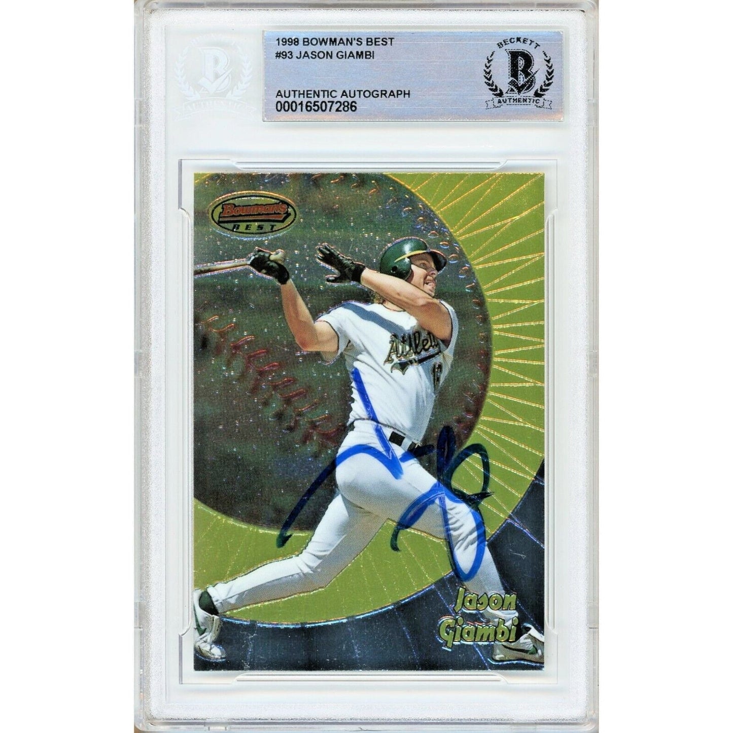 1998 Bowman Best #93 — Jason Giambi Oakland Athletics Autographed Trading Card — Beckett Authentication