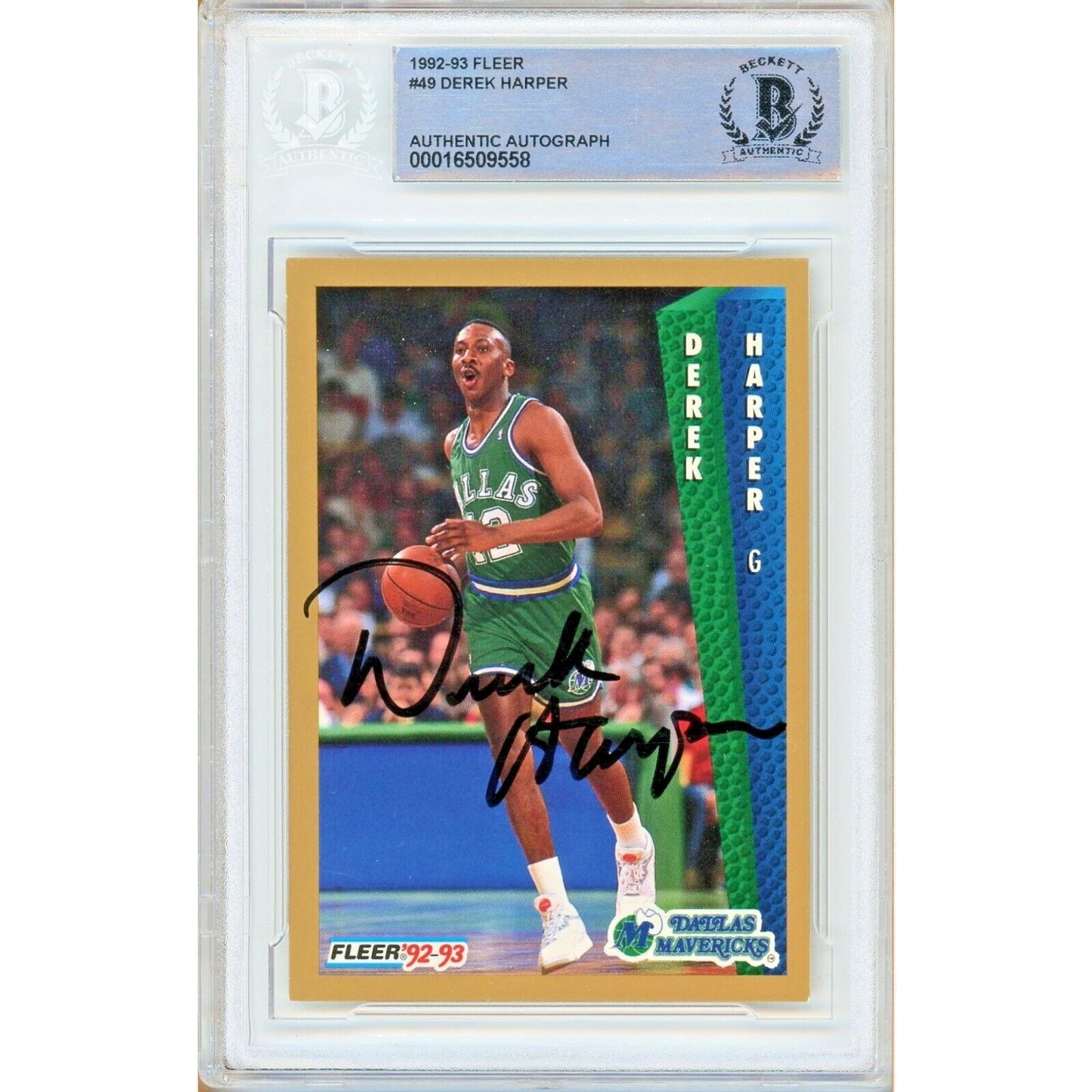 1992-93 Fleer #49 — Derek Harper Dallas Mavericks Autographed Trading Card — Beckett Authentication