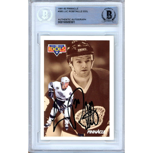 1991-92 Pinnacle Idols #385 — Luc Robitaille Los Angeles Kings Autographed Trading Card — Beckett Authentication