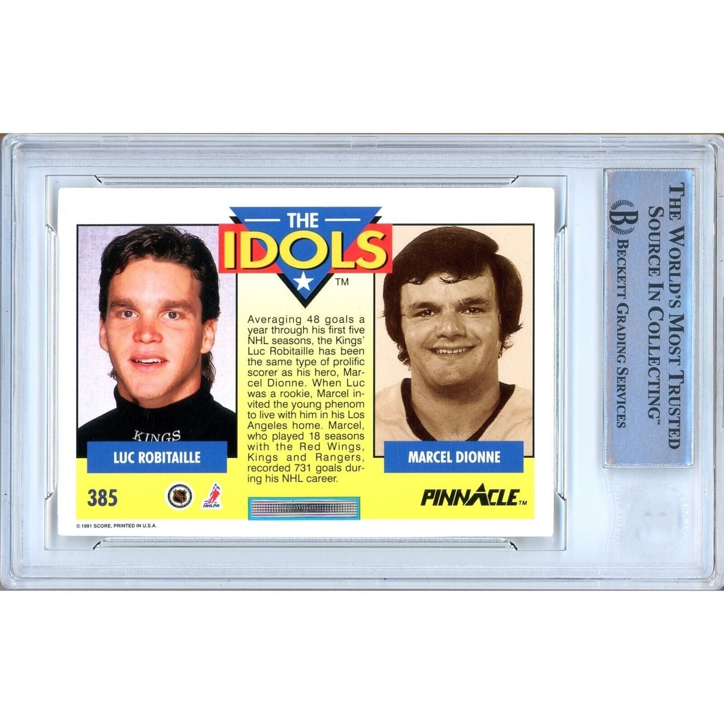 1991-92 Pinnacle Idols #385 — Luc Robitaille Los Angeles Kings Autographed Trading Card — Beckett Authentication