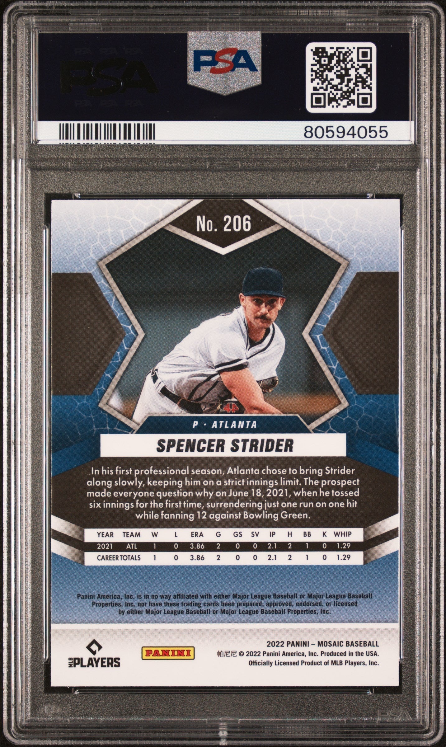 Graded 2022 Panini Mosaic Spencer Strider #206 Rookie RC Baseball Card PSA 10 Gem Mint