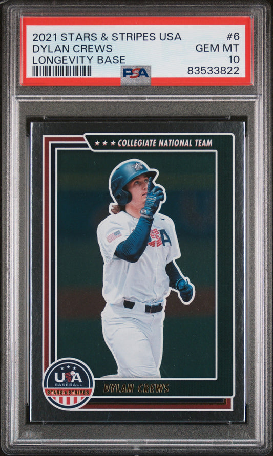 Graded 2021 Panini Stars & Stripes USA Dylan Crews #6 Longevity Base Rookie RC Baseball Card PSA 10 Gem Mint