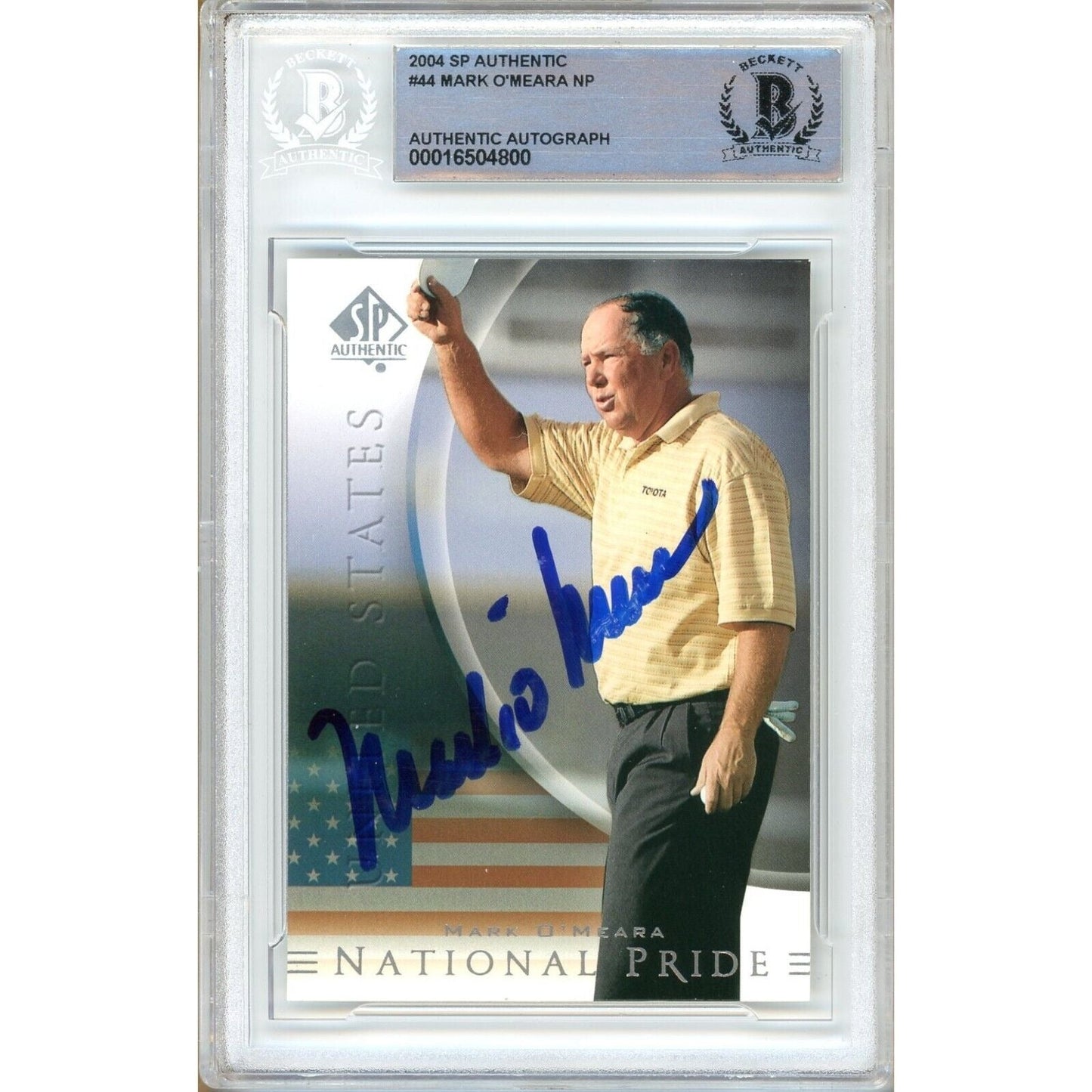 Mark O'Meara Signed 2001 SP Authentic PGA Tour Gold Card Beckett Authentic Auto Slab