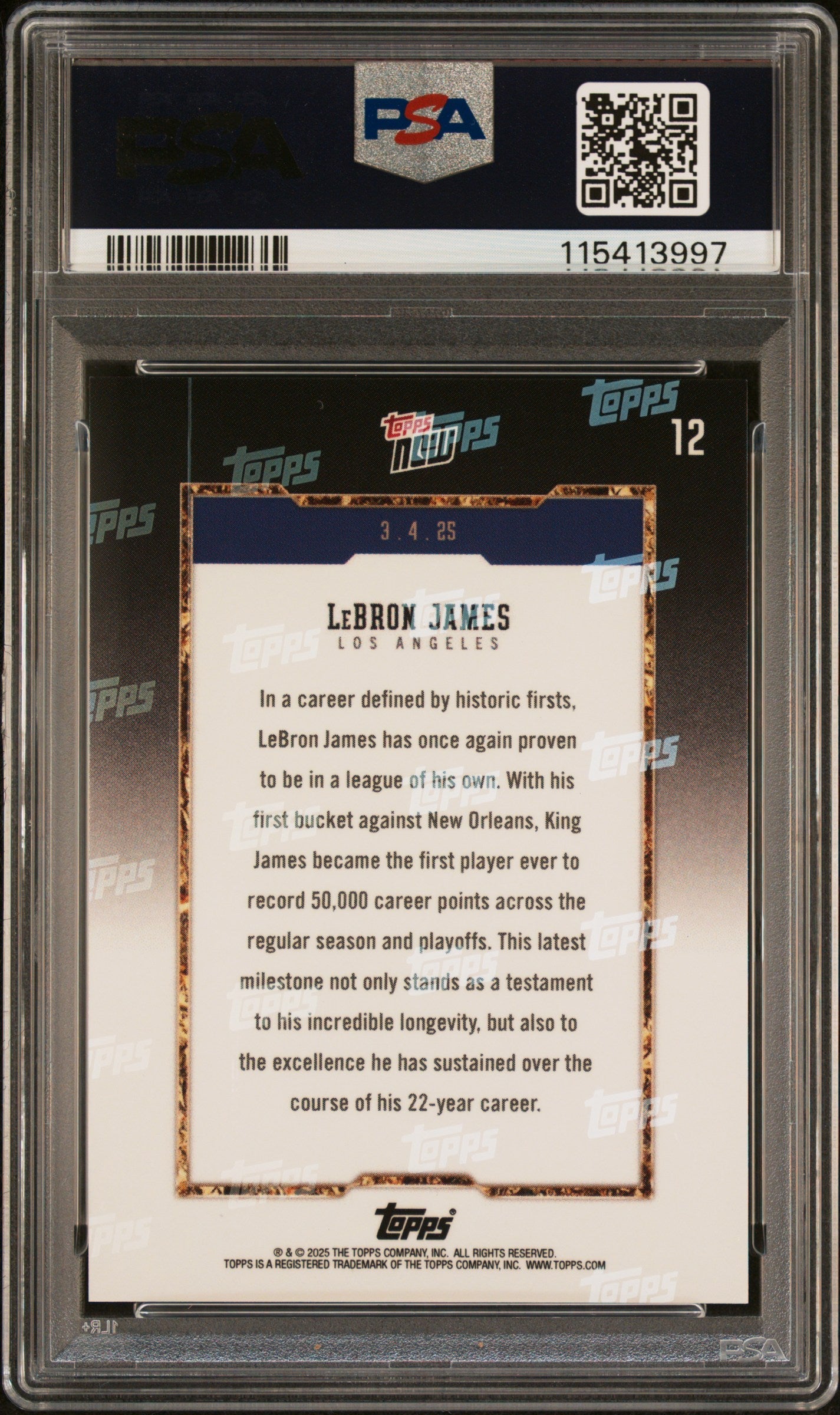 Graded 2024 Topps Now LeBron James #12 Basketball Card PSA 9 Mint - Sport Cards