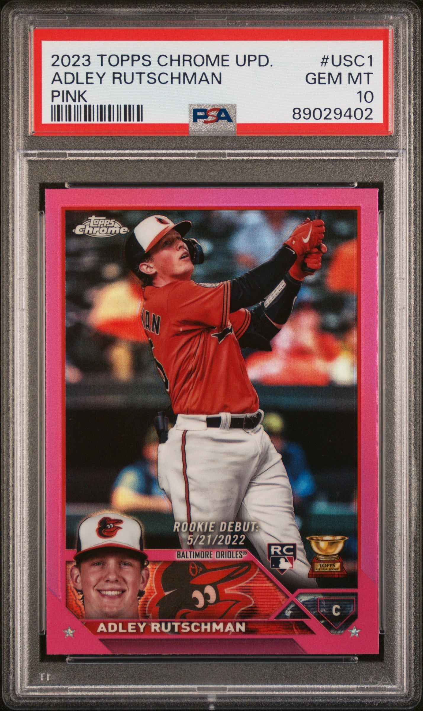 Graded 2023 Topps Chrome Update Adley Rutschman #USC1 Pink Rookie RC Baseball Card PSA 10 Gem Mint