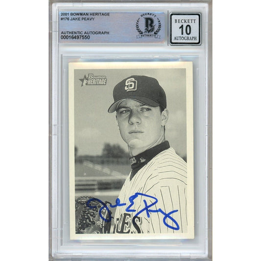 2001 Bowman Heritage #176— Jake Peavy San Diego Padres Autographed Trading Card — Beckett Authentication